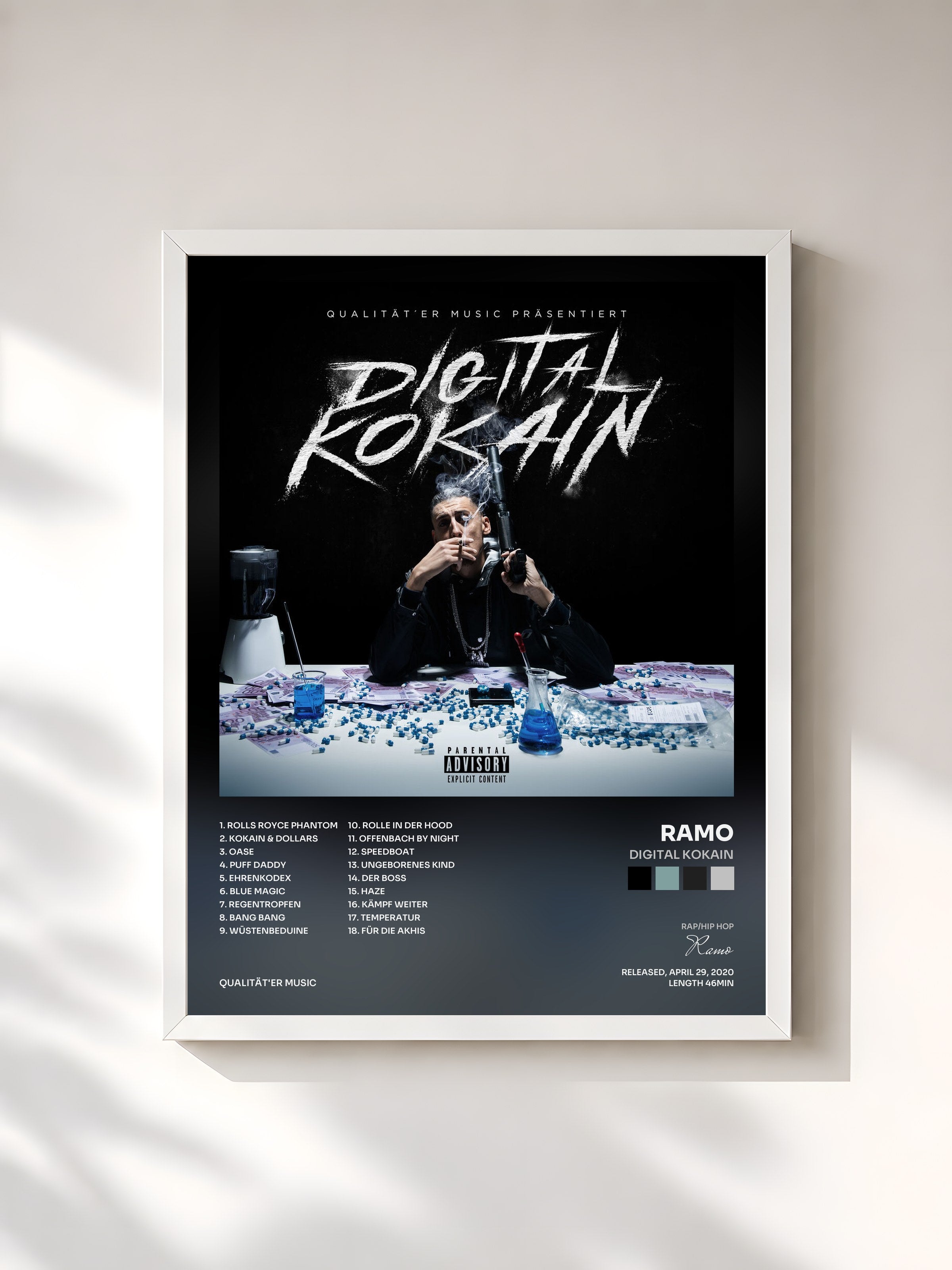 #blanc Tableau de l'album DIGITAL KOKAIN de Ramo, cadre blanc, imprimé et encadré en France
