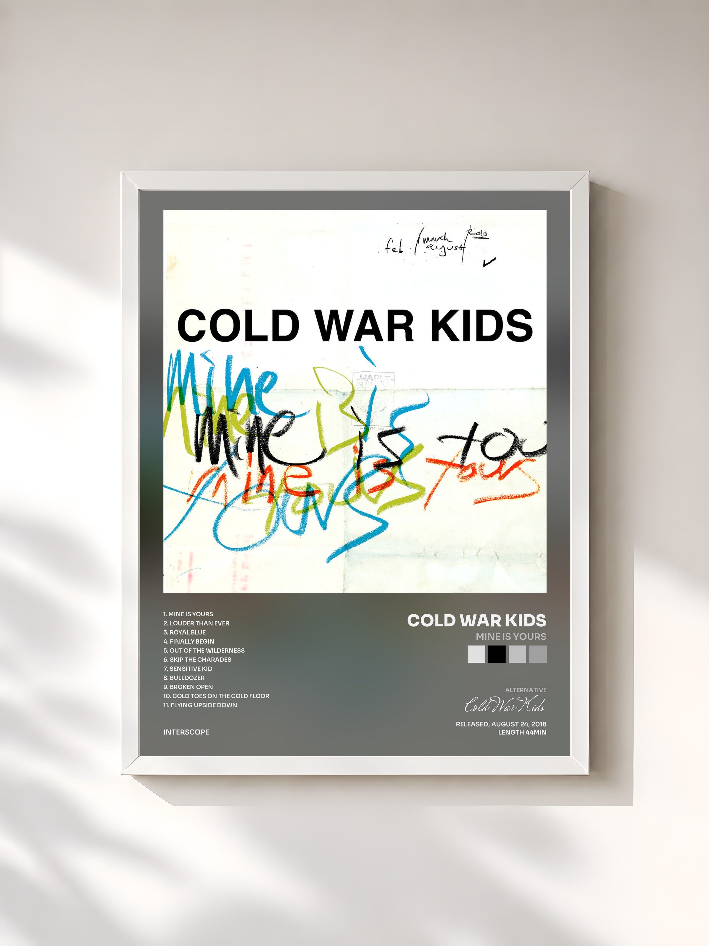 #blanc Tableau de l'album Mine Is Yours de Cold War Kids, cadre blanc, imprimé et encadré en France