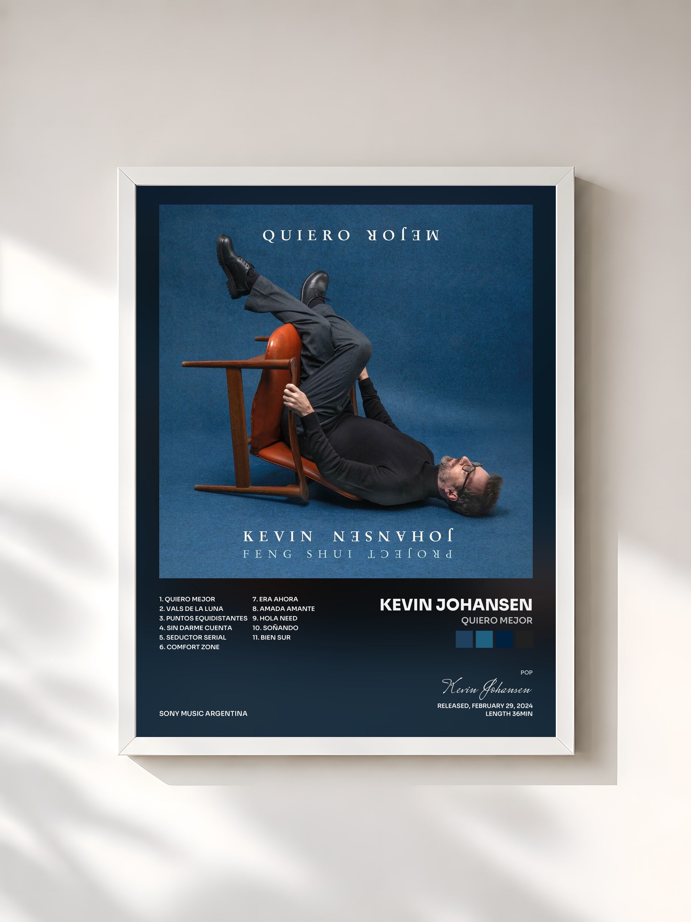 #blanc Tableau de l'album Quiero Mejor de Kevin Johansen, cadre blanc, imprimé et encadré en France