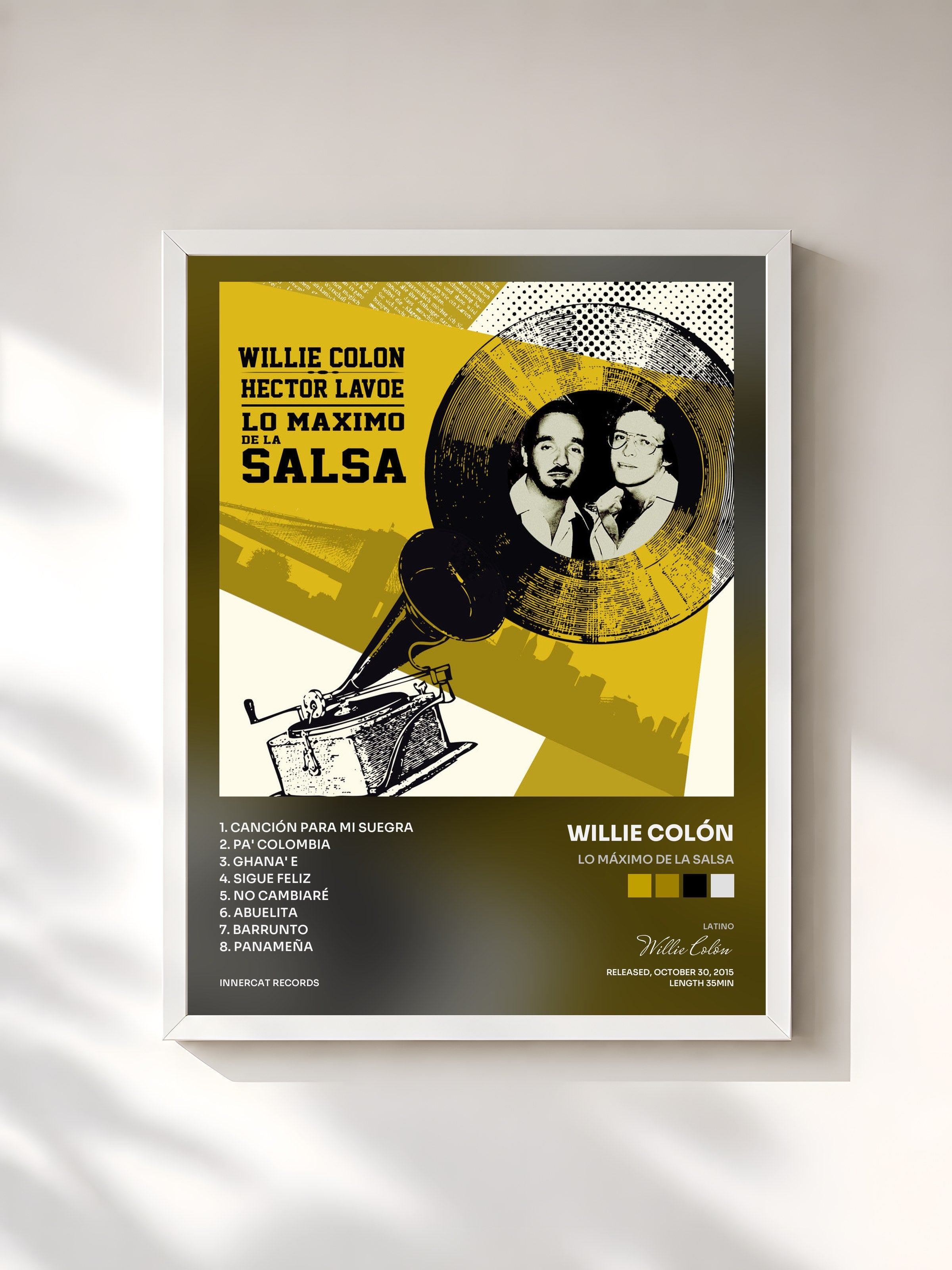 #blanc Tableau de l'album Lo Máximo de la Salsa de Willie Colón, cadre blanc, imprimé et encadré en France