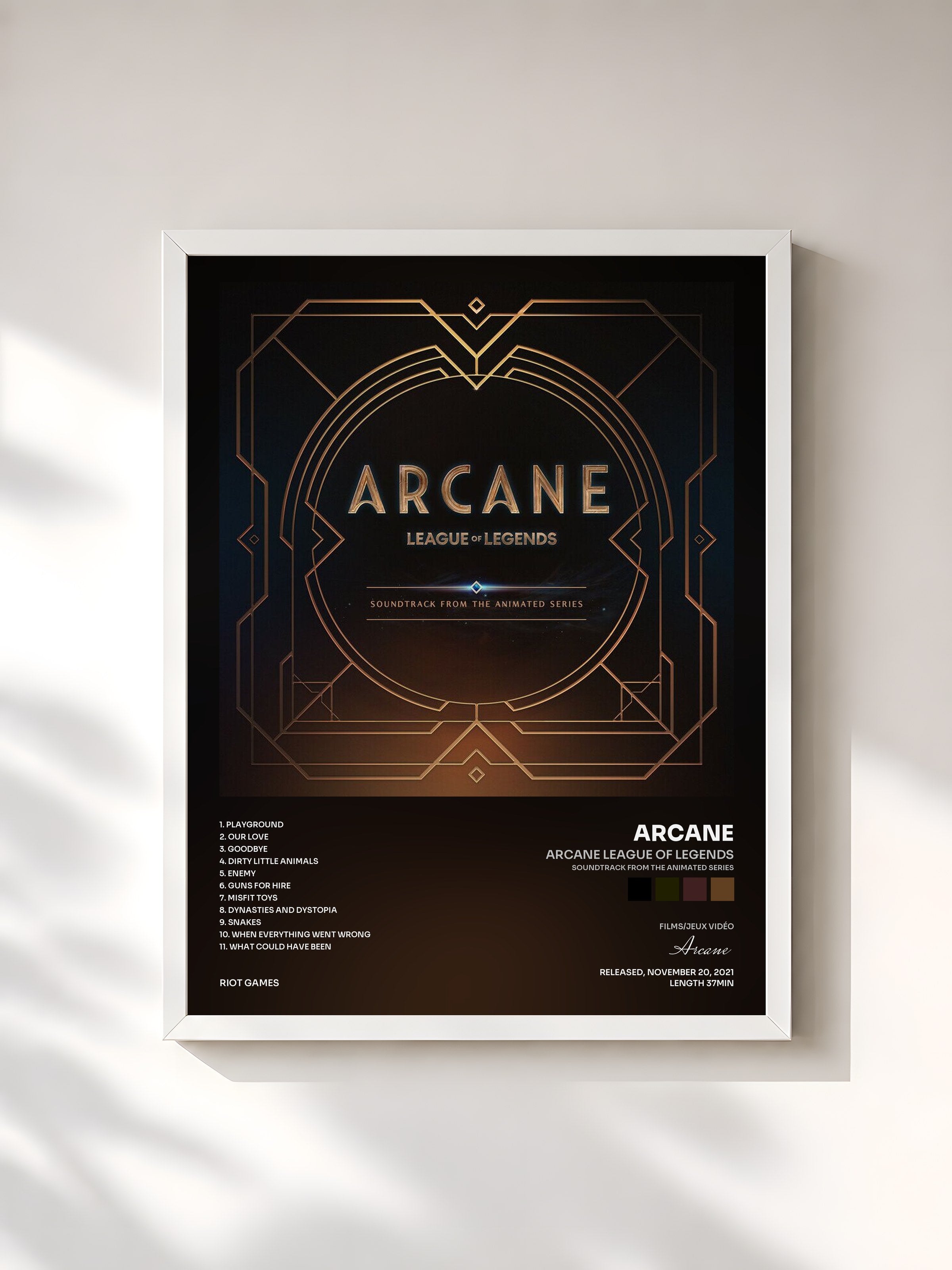 #blanc Tableau de l'album Arcane League of Legends (Soundtrack from the Animated Series) de Arcane, cadre blanc, imprimé et encadré en France