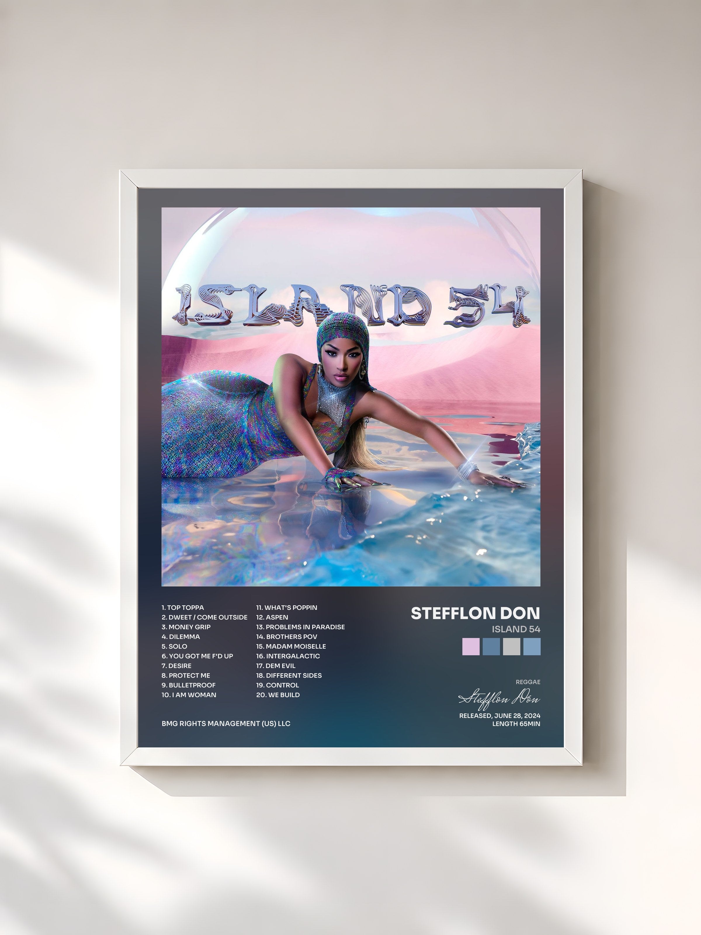 #blanc Tableau de l'album Island 54 de Stefflon Don, cadre blanc, imprimé et encadré en France