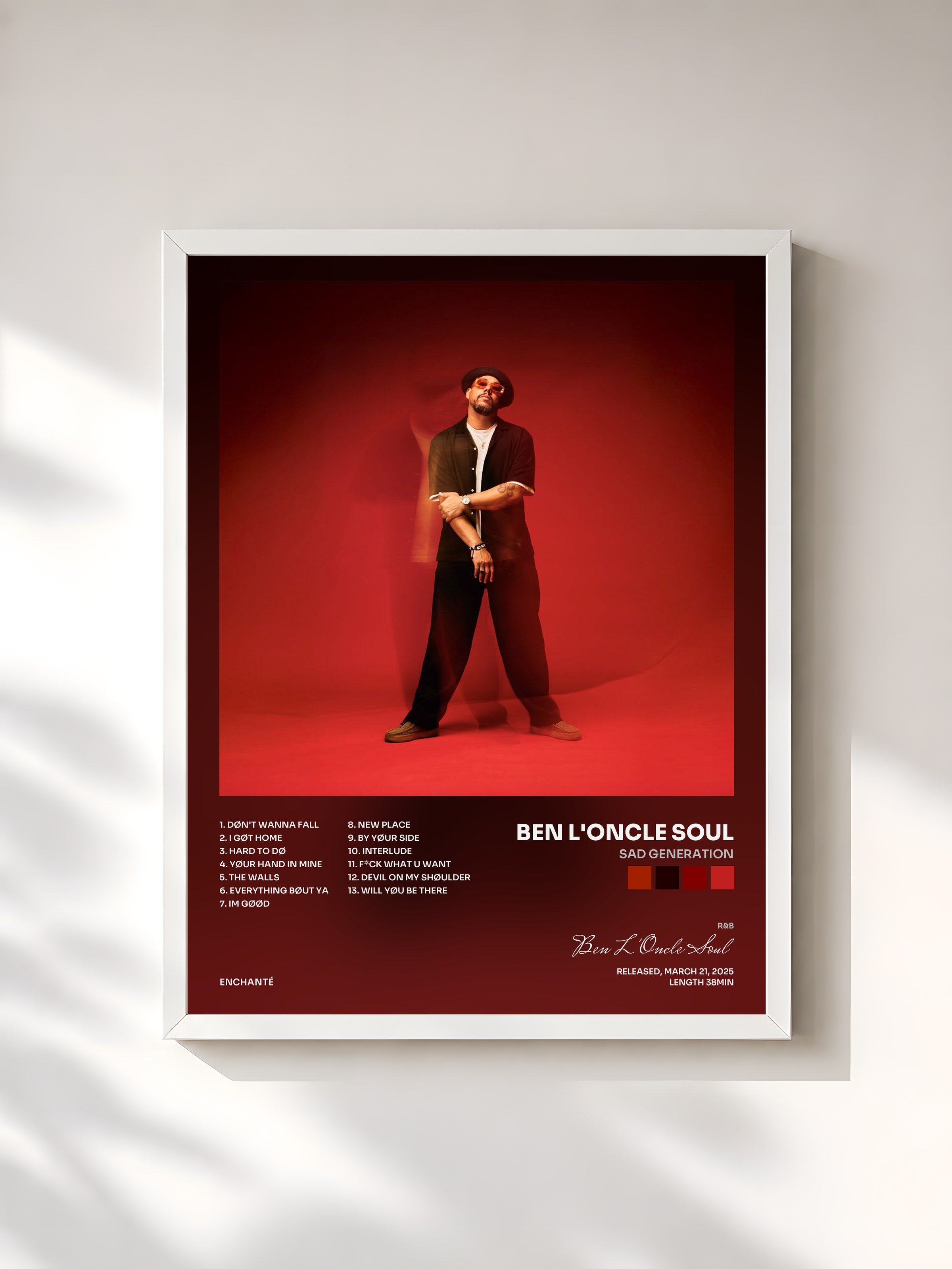 #blanc Tableau de l'album SAD GENERATION de Ben L'Oncle Soul, cadre blanc, imprimé et encadré en France