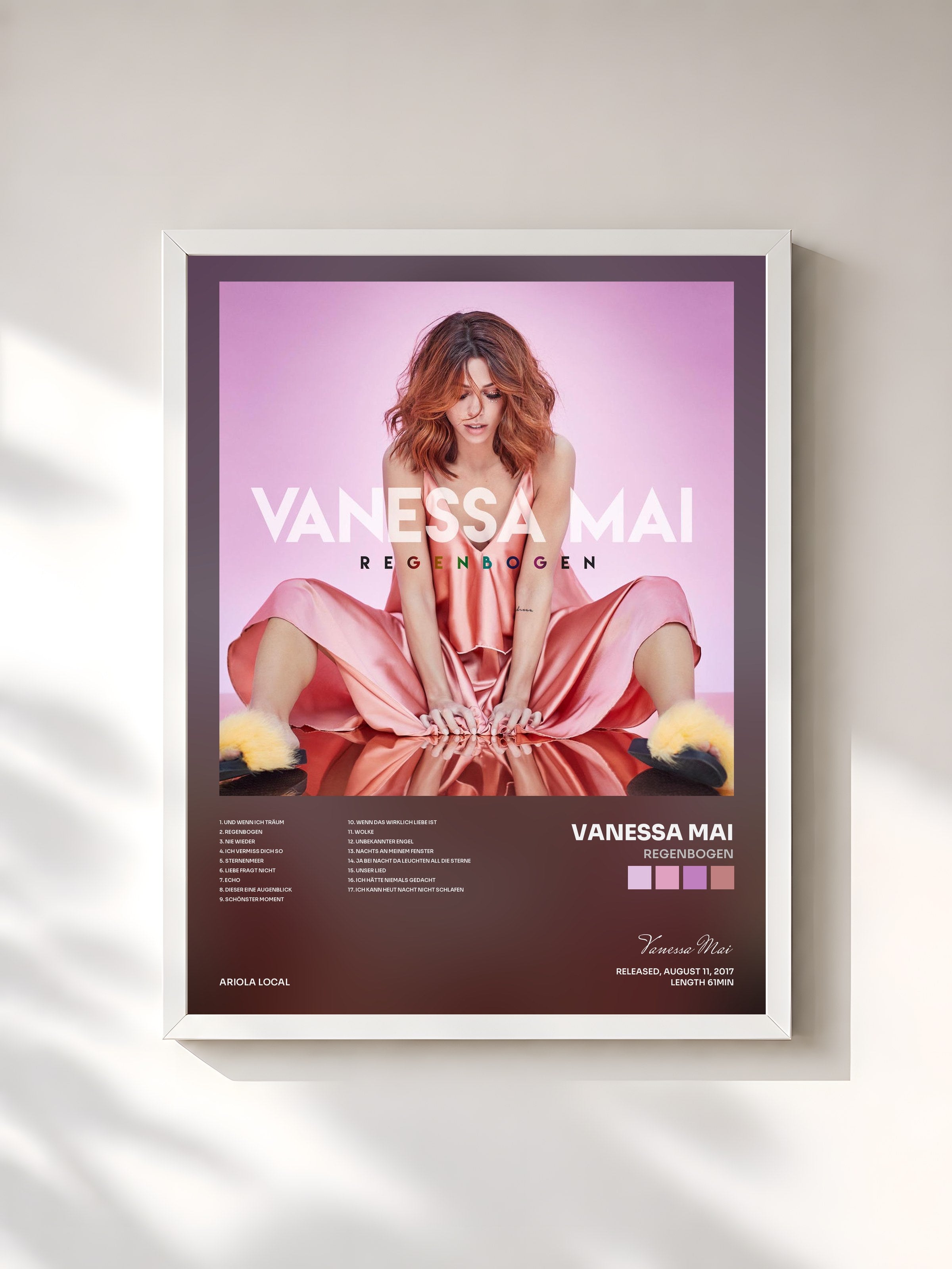 #blanc Tableau de l'album Regenbogen de Vanessa Mai, cadre blanc, imprimé et encadré en France