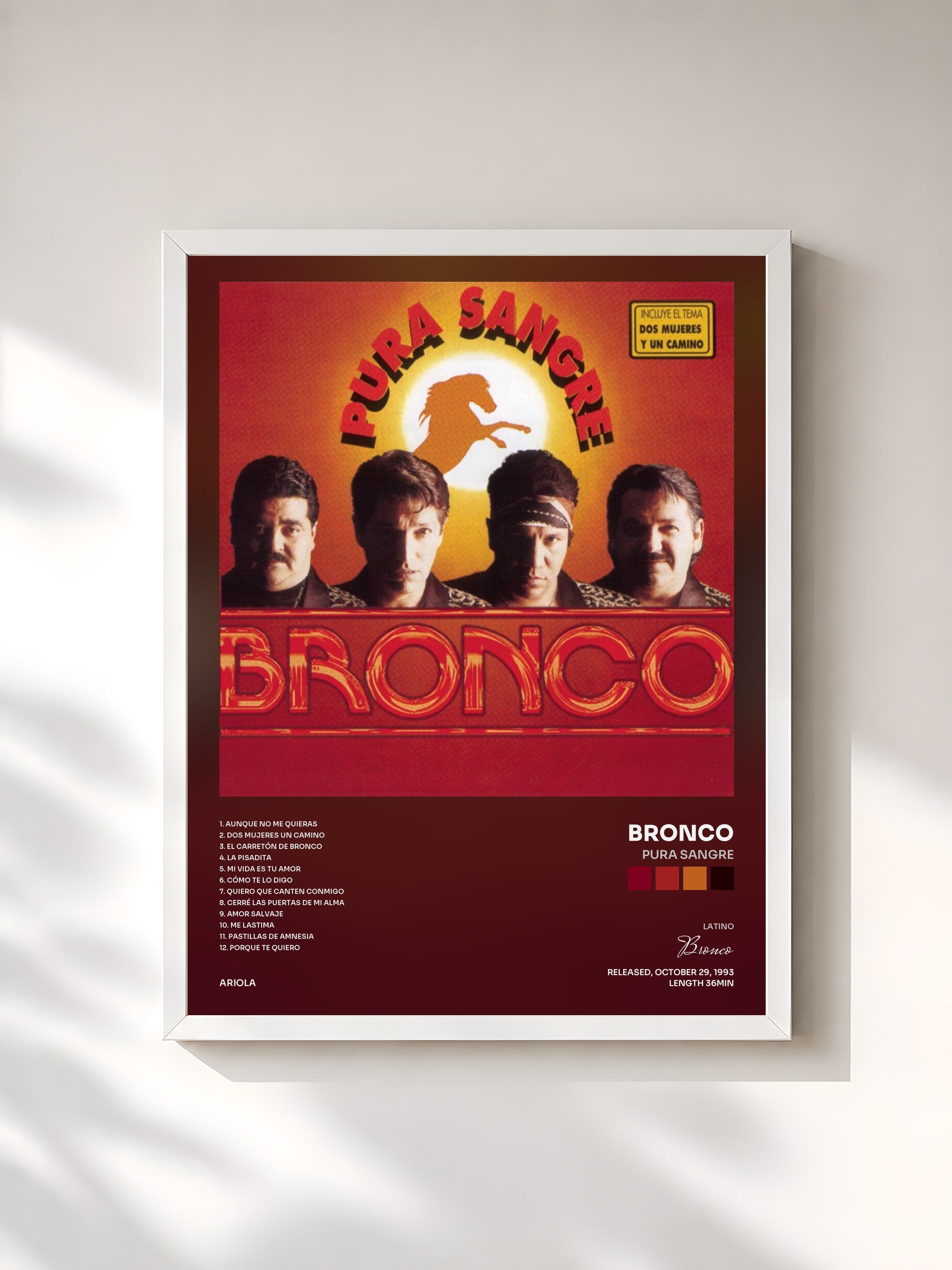 #blanc Tableau de l'album Pura Sangre de Bronco, cadre blanc, imprimé et encadré en France