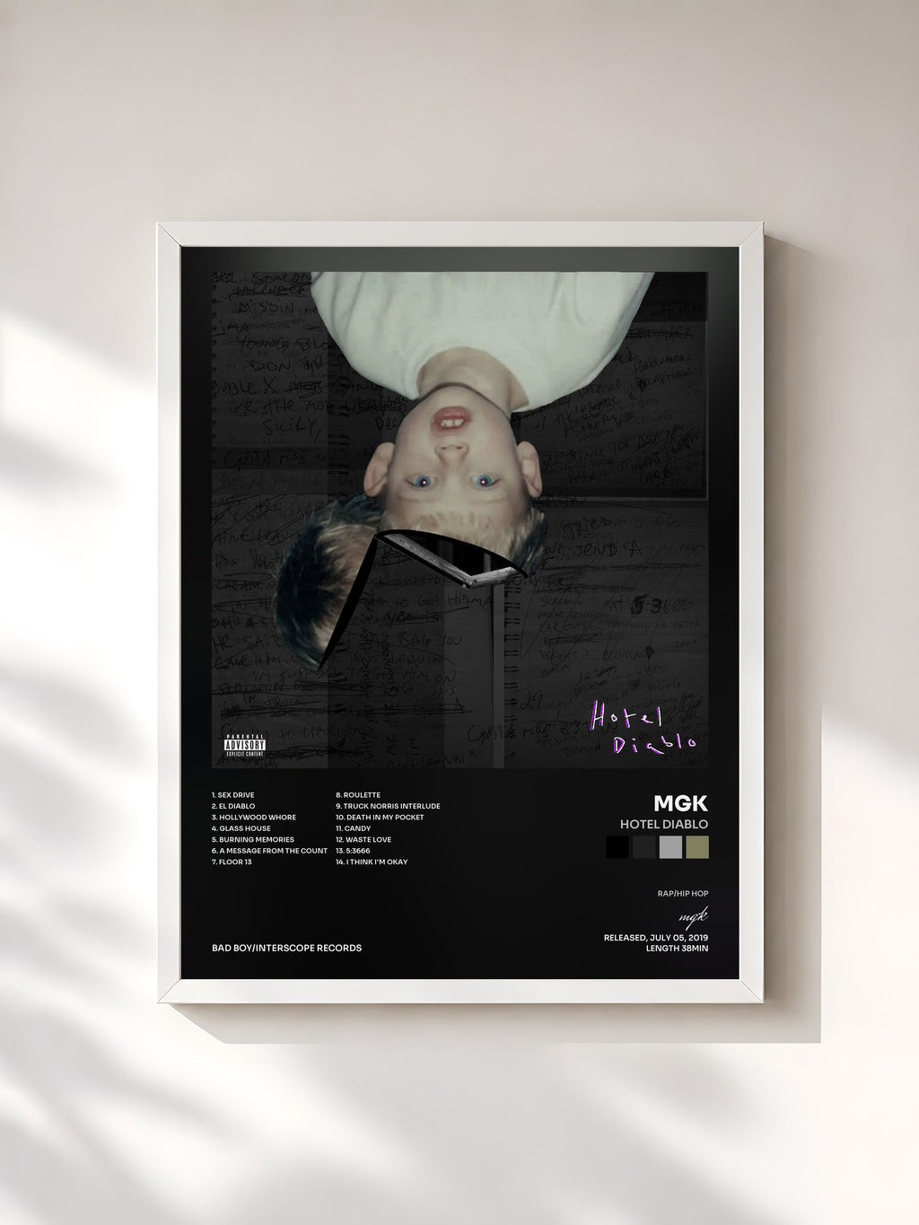 #blanc Tableau de l'album Hotel Diablo de mgk, cadre blanc, imprimé et encadré en France