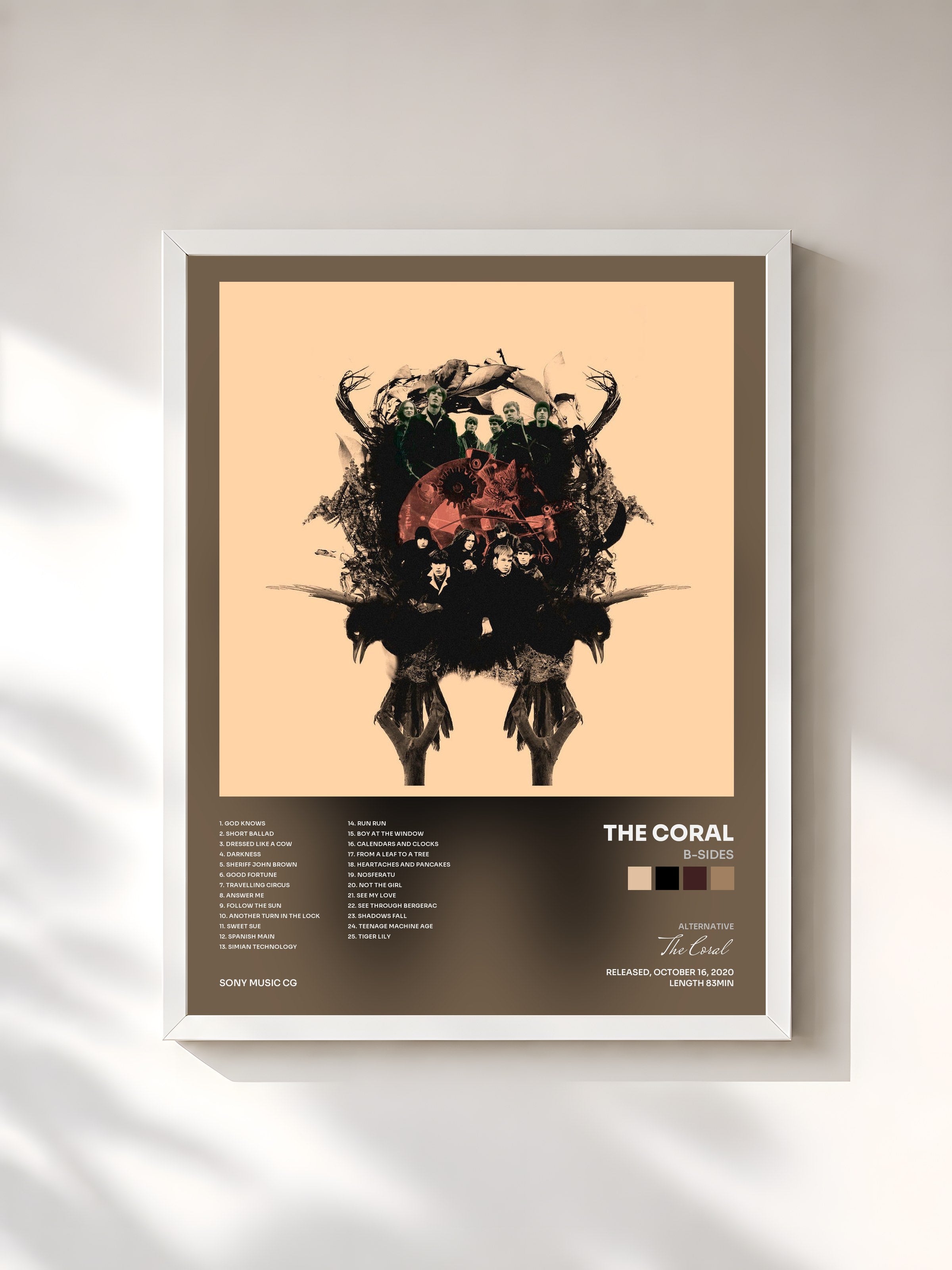 #blanc Tableau de l'album B-Sides de The Coral, cadre blanc, imprimé et encadré en France