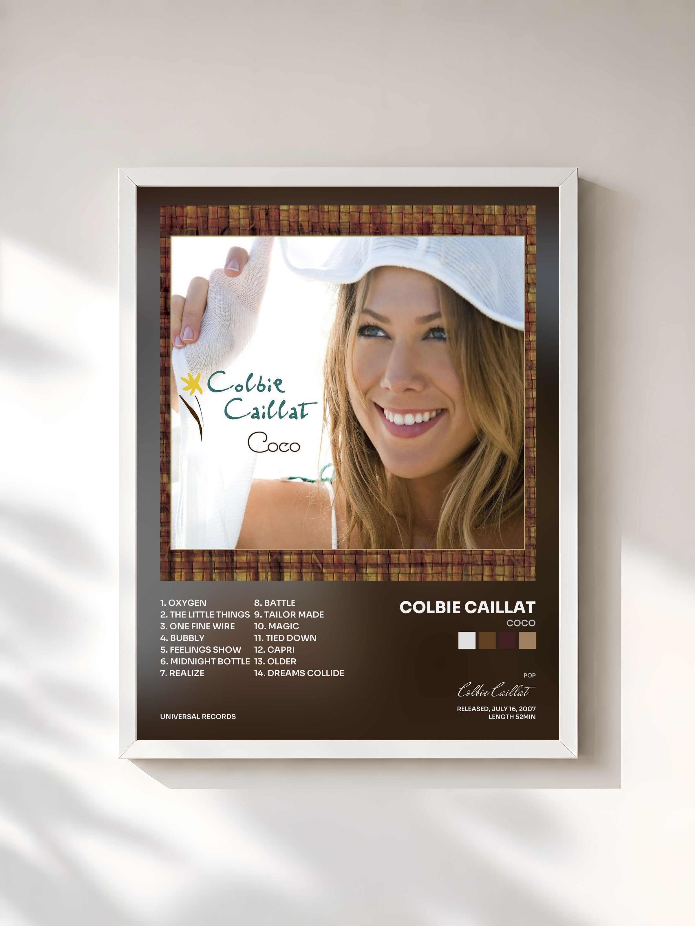 #blanc Tableau de l'album Coco de Colbie Caillat, cadre blanc, imprimé et encadré en France