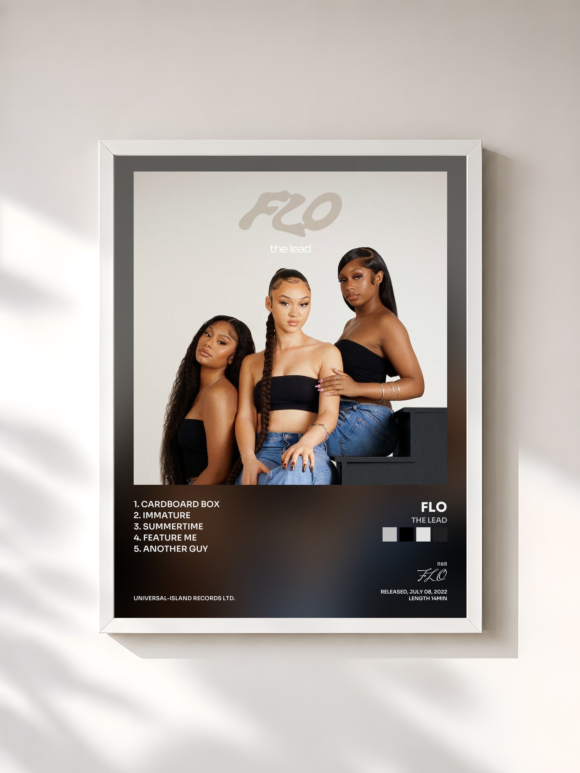 #blanc Tableau de l'album The Lead de FLO, cadre blanc, imprimé et encadré en France