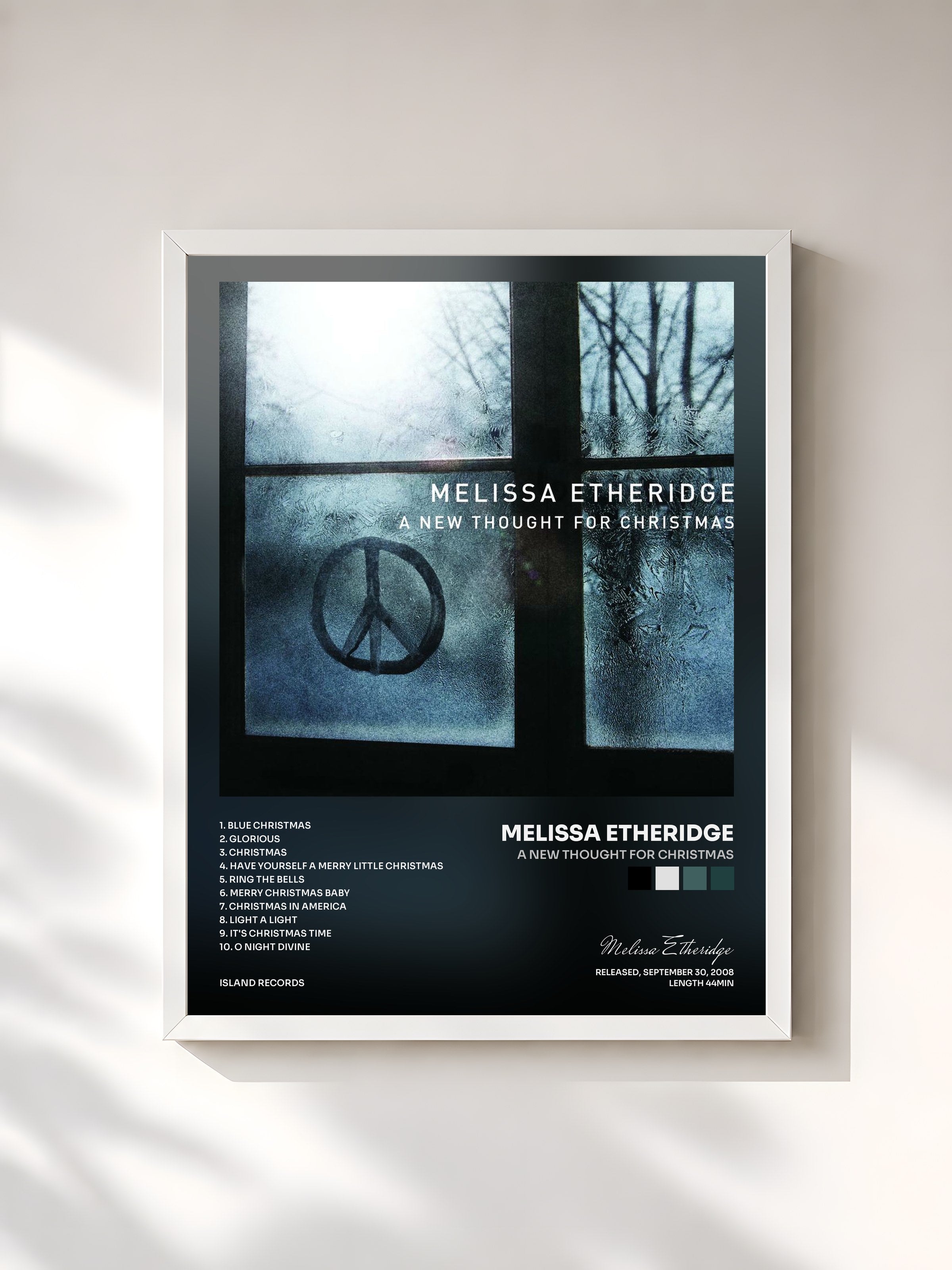 #blanc Tableau de l'album A New Thought For Christmas de Melissa Etheridge, cadre blanc, imprimé et encadré en France