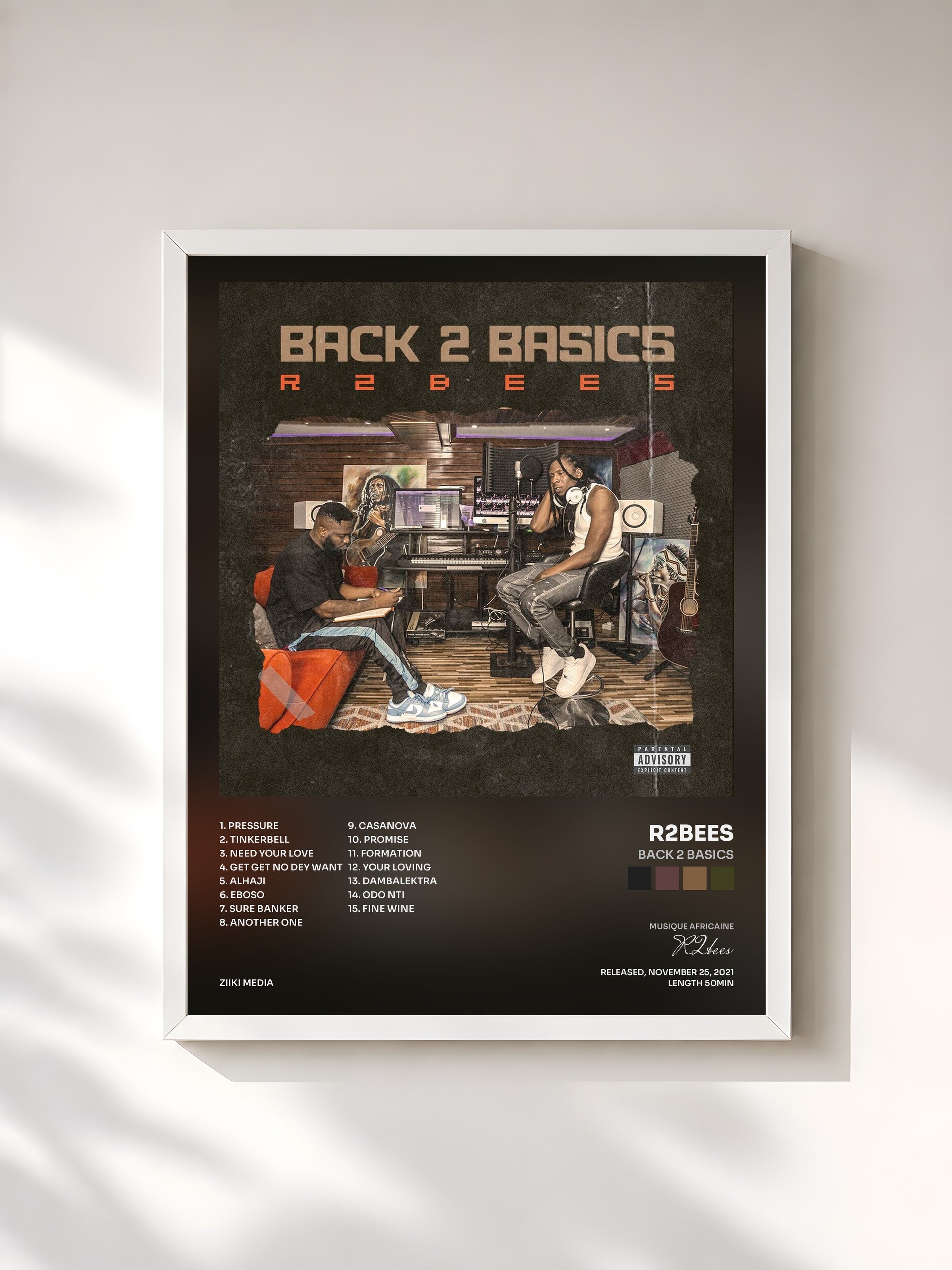 #blanc Tableau de l'album Back 2 Basics de R2bees, cadre blanc, imprimé et encadré en France