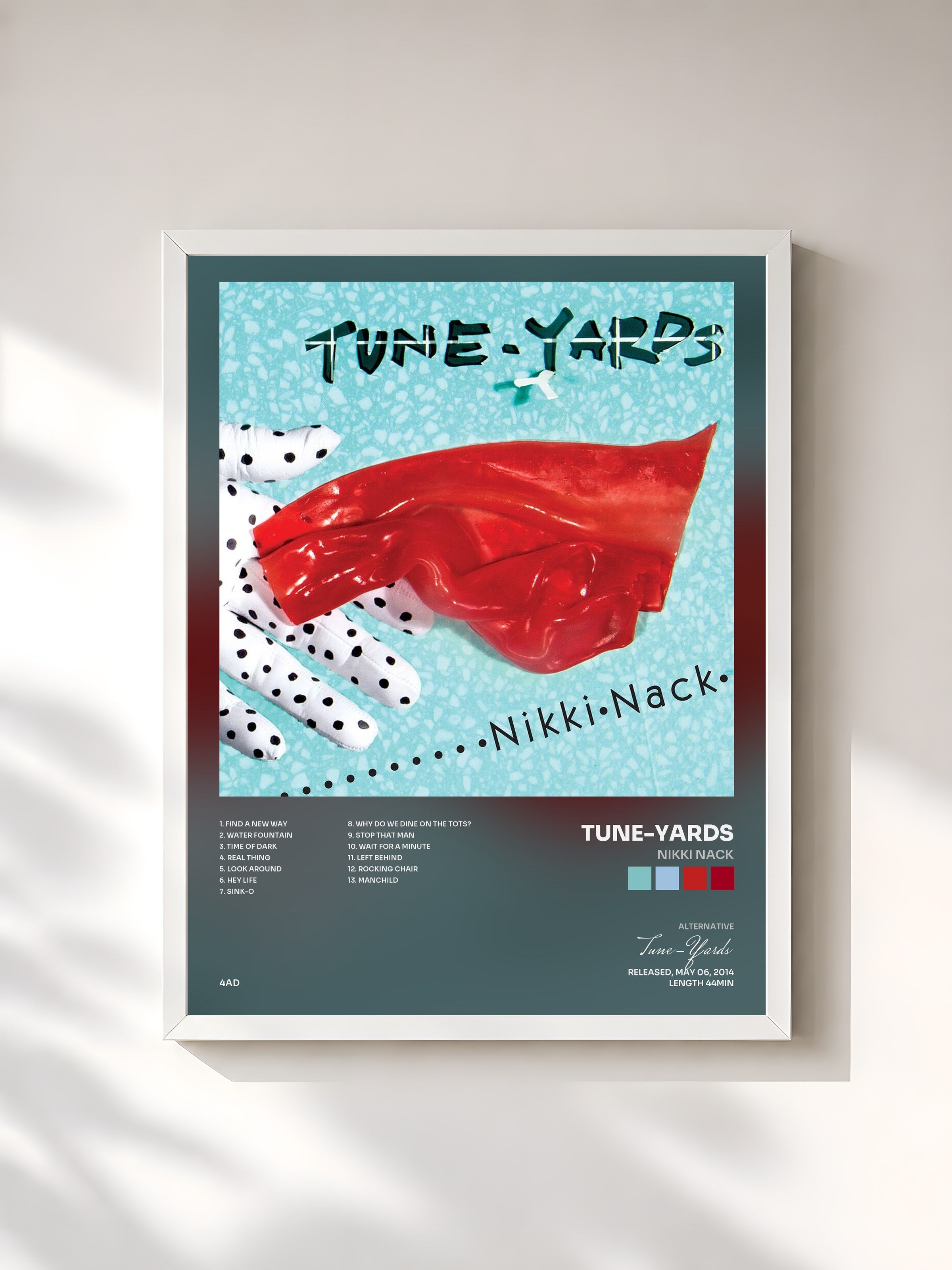 #blanc Tableau de l'album Nikki Nack de Tune-Yards, cadre blanc, imprimé et encadré en France