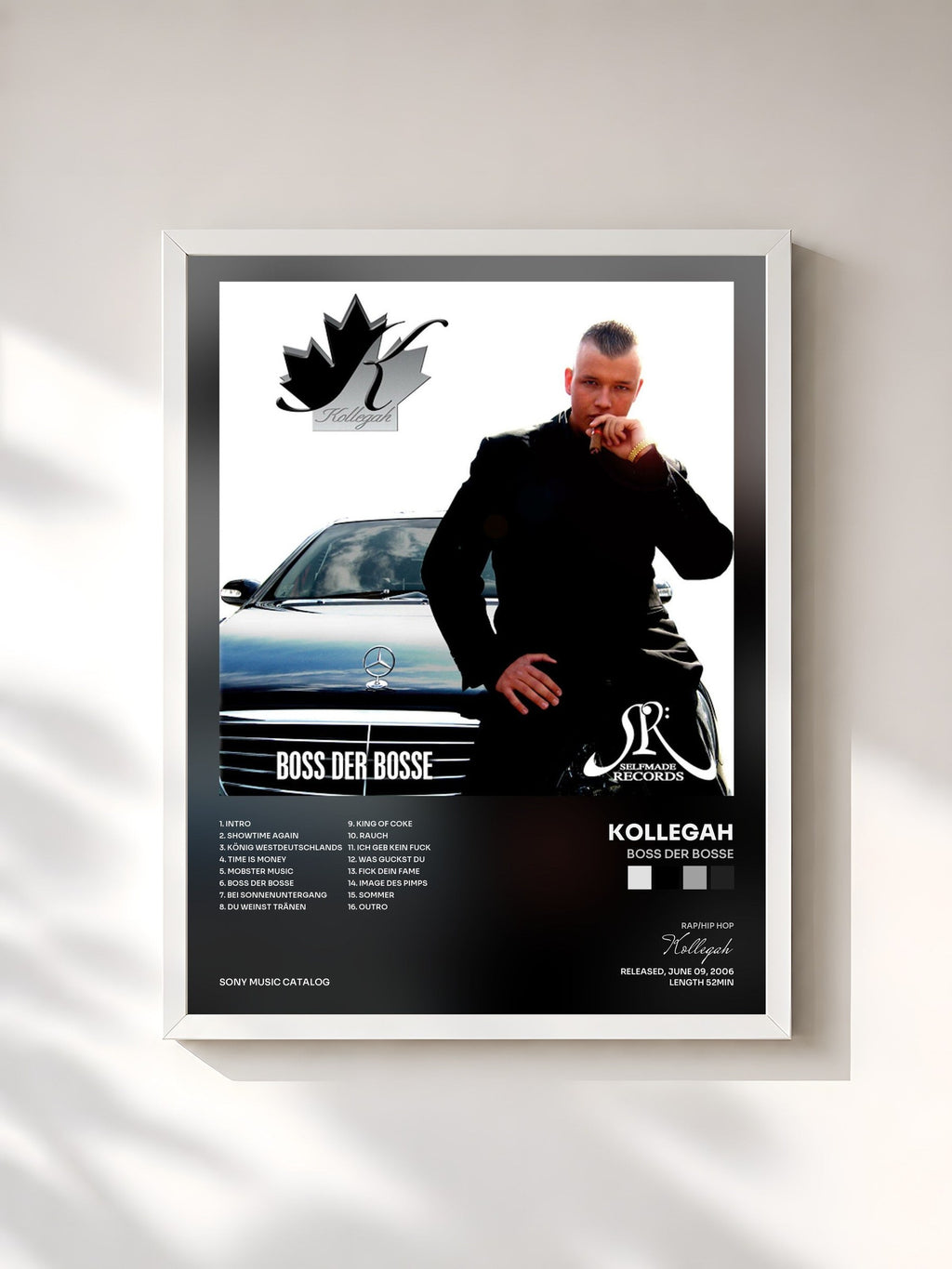 #blanc Boss der Bosse de Kollegah en lámina enmarcada, marco blanco, impresa y enmarcada en Francia