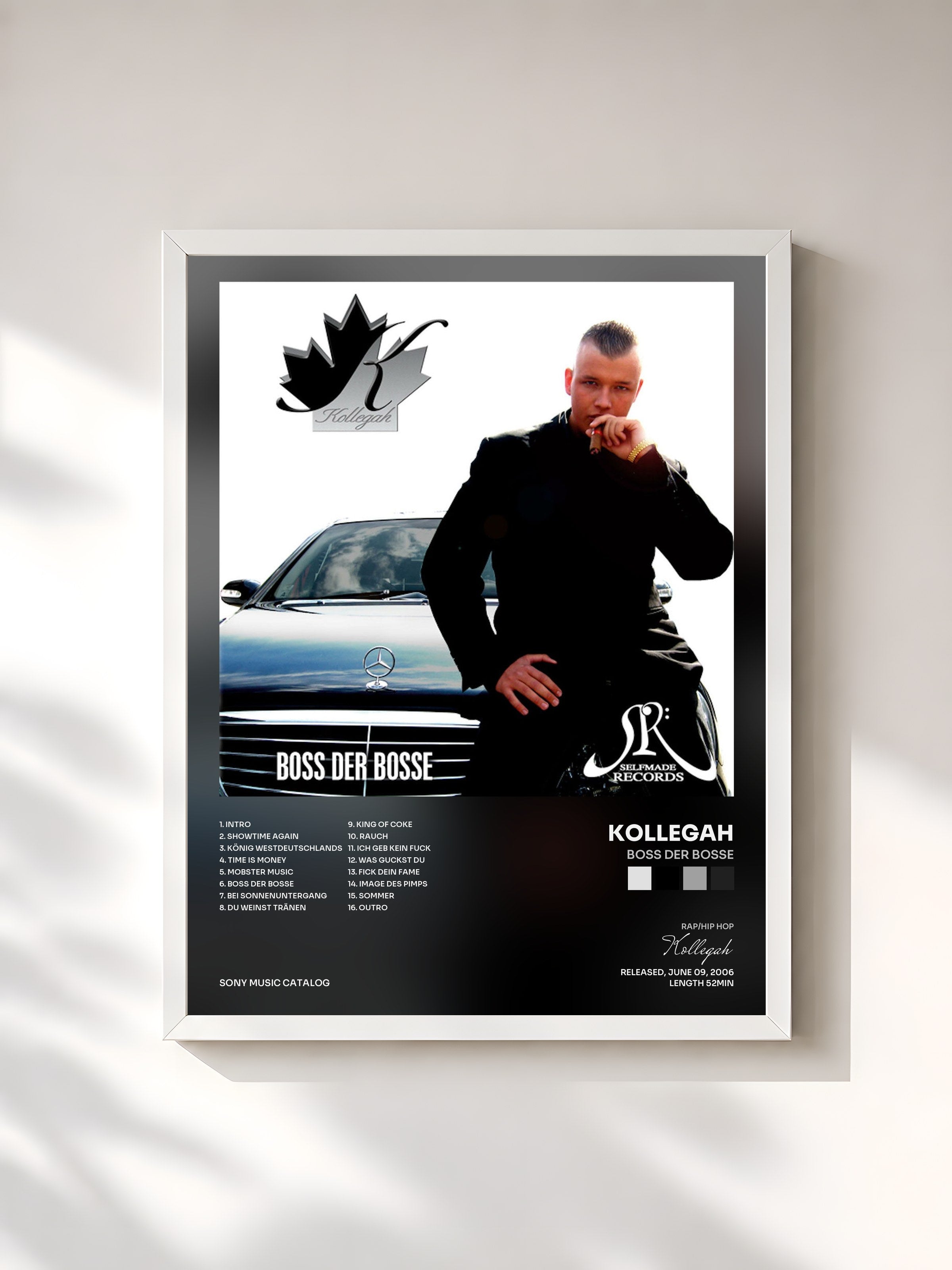 #blanc Tableau de l'album Boss der Bosse de Kollegah, cadre blanc, imprimé et encadré en France