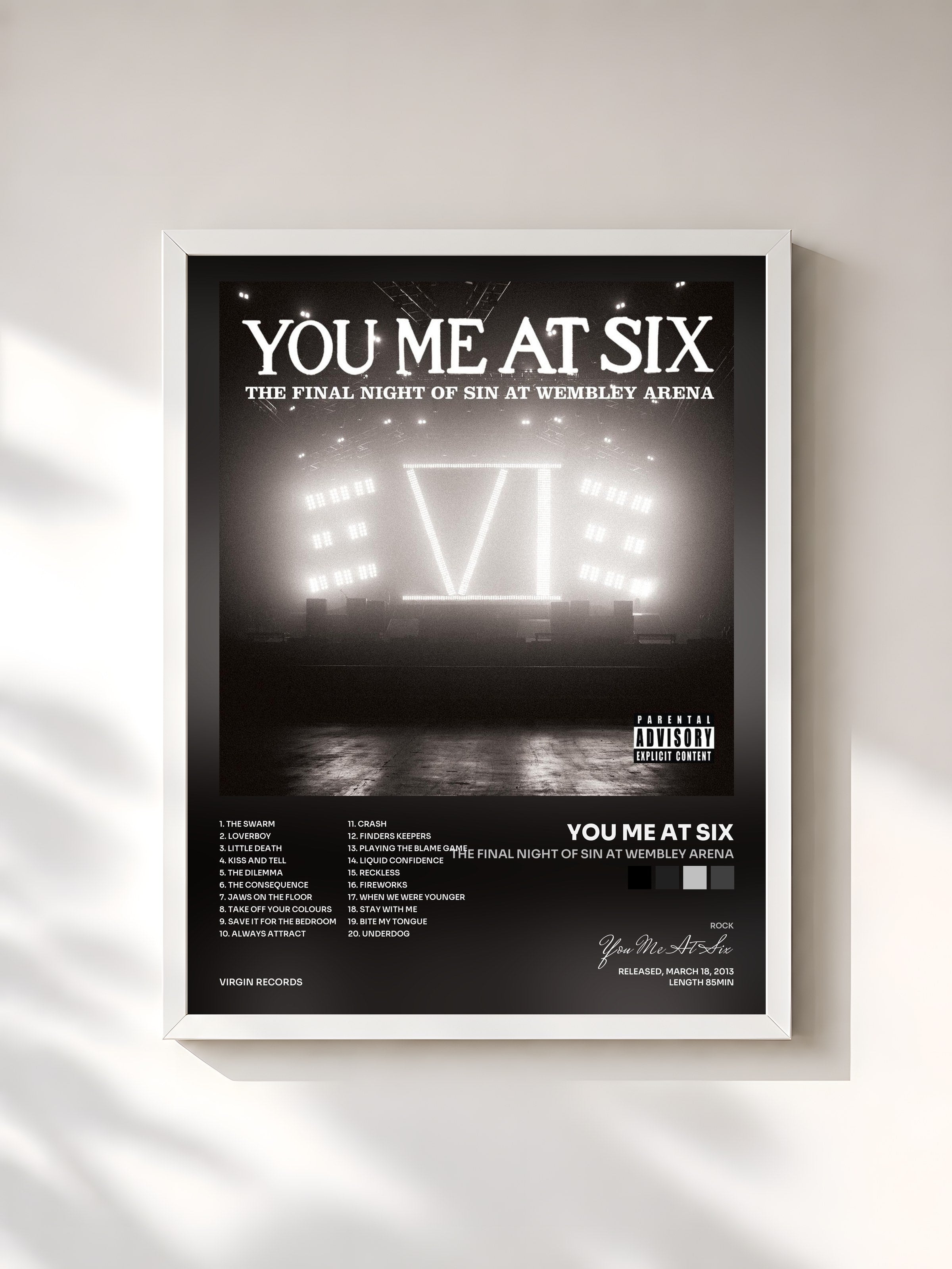 #blanc Tableau de l'album The Final Night Of Sin At Wembley Arena de You Me At Six, cadre blanc, imprimé et encadré en France