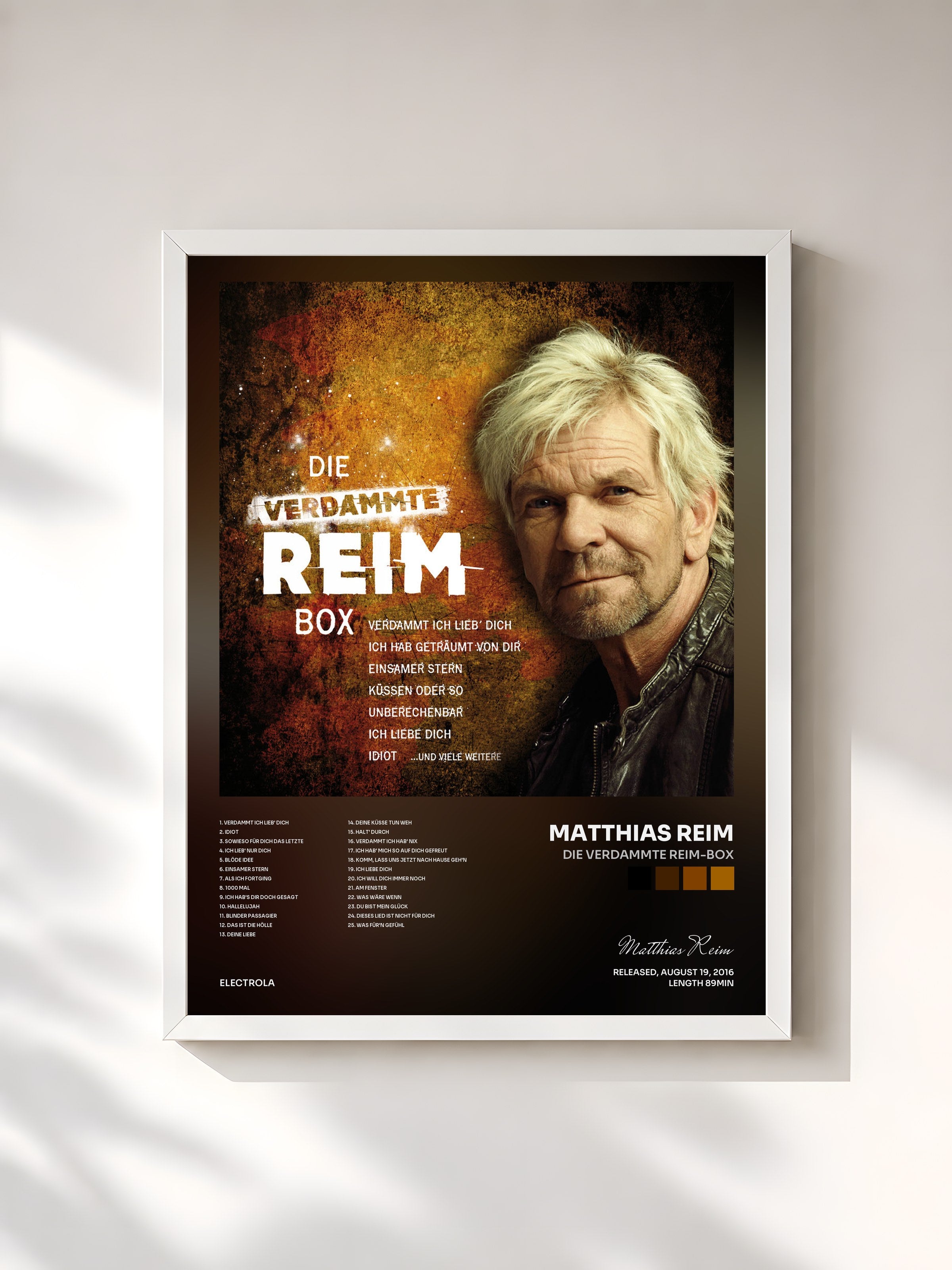 #blanc Tableau de l'album Die verdammte REIM-Box de Matthias Reim, cadre blanc, imprimé et encadré en France