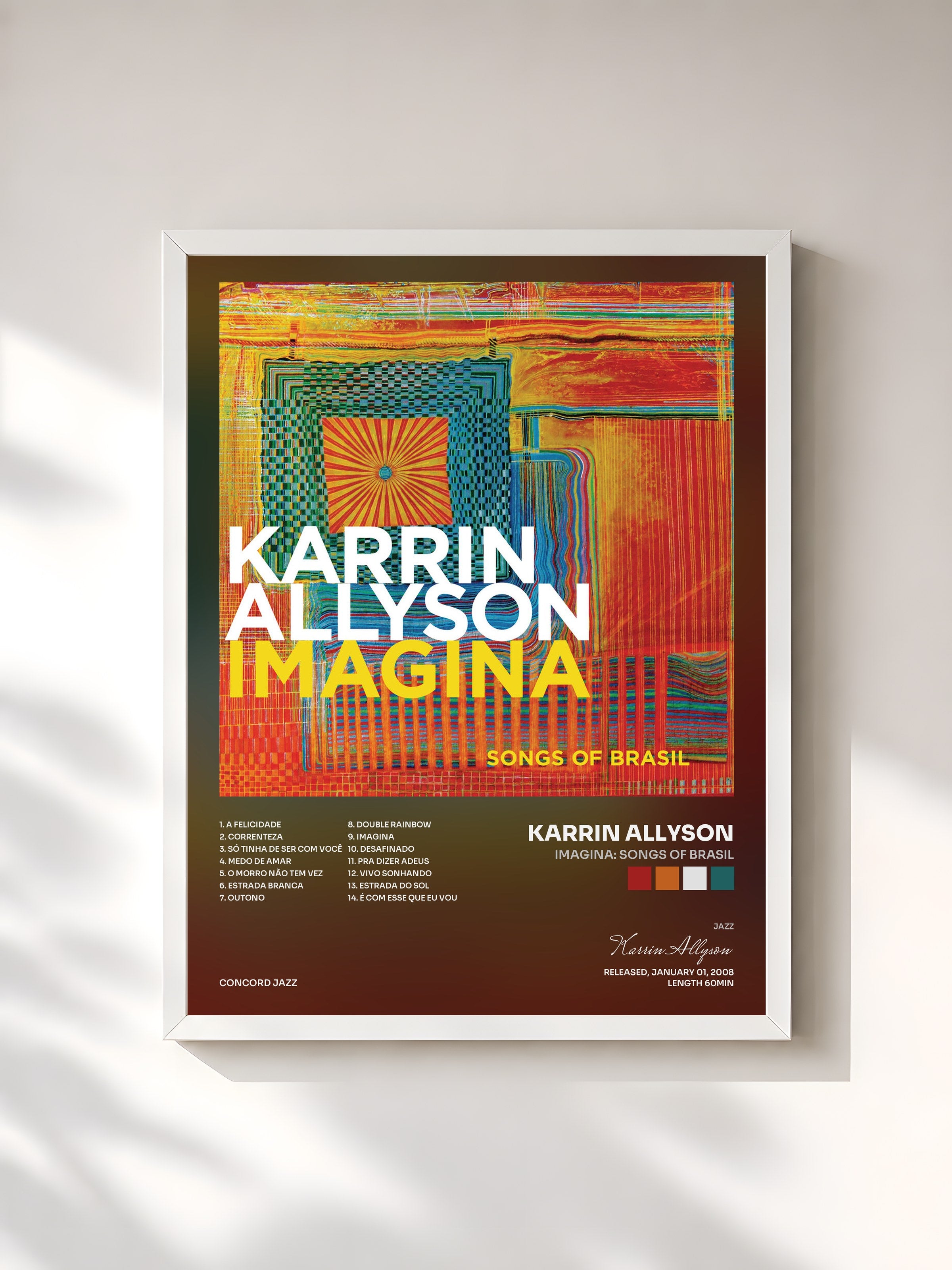 #blanc Tableau de l'album Imagina: Songs Of Brasil de Karrin Allyson, cadre blanc, imprimé et encadré en France