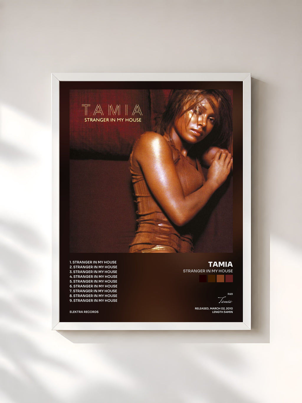 #blanc Tableau de l'album Stranger in My House de Tamia, cadre blanc, imprimé et encadré en France