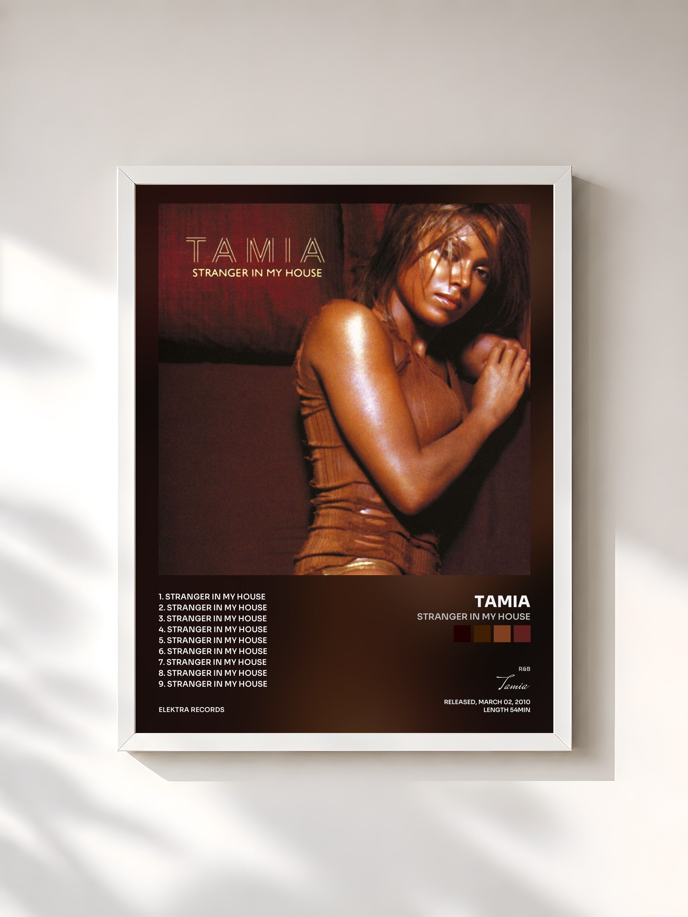 #blanc Tableau de l'album Stranger in My House de Tamia, cadre blanc, imprimé et encadré en France