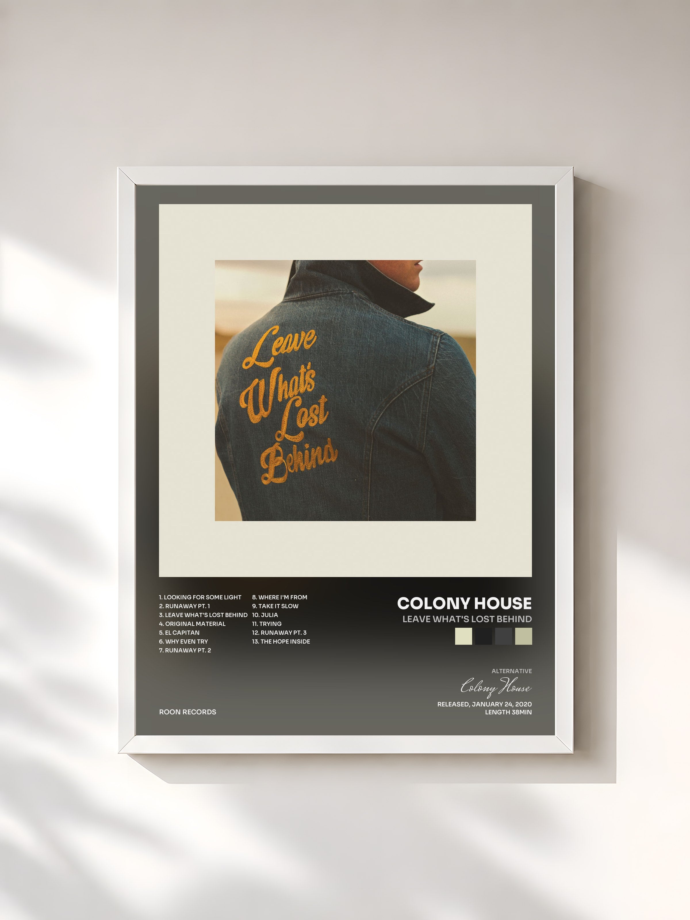 #blanc Tableau de l'album Leave What's Lost Behind de Colony House, cadre blanc, imprimé et encadré en France