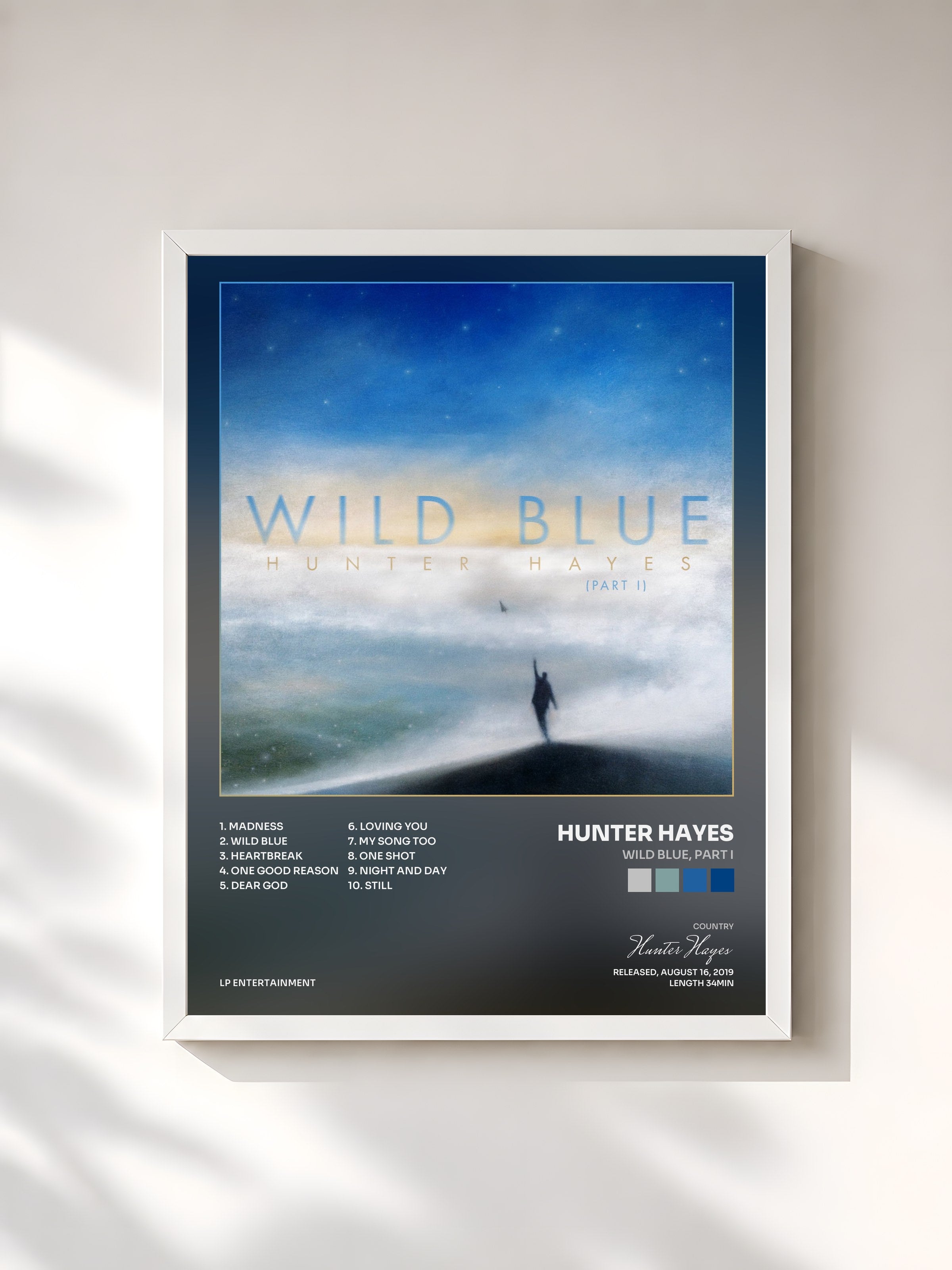#blanc Tableau de l'album Wild Blue, Part I de Hunter Hayes, cadre blanc, imprimé et encadré en France