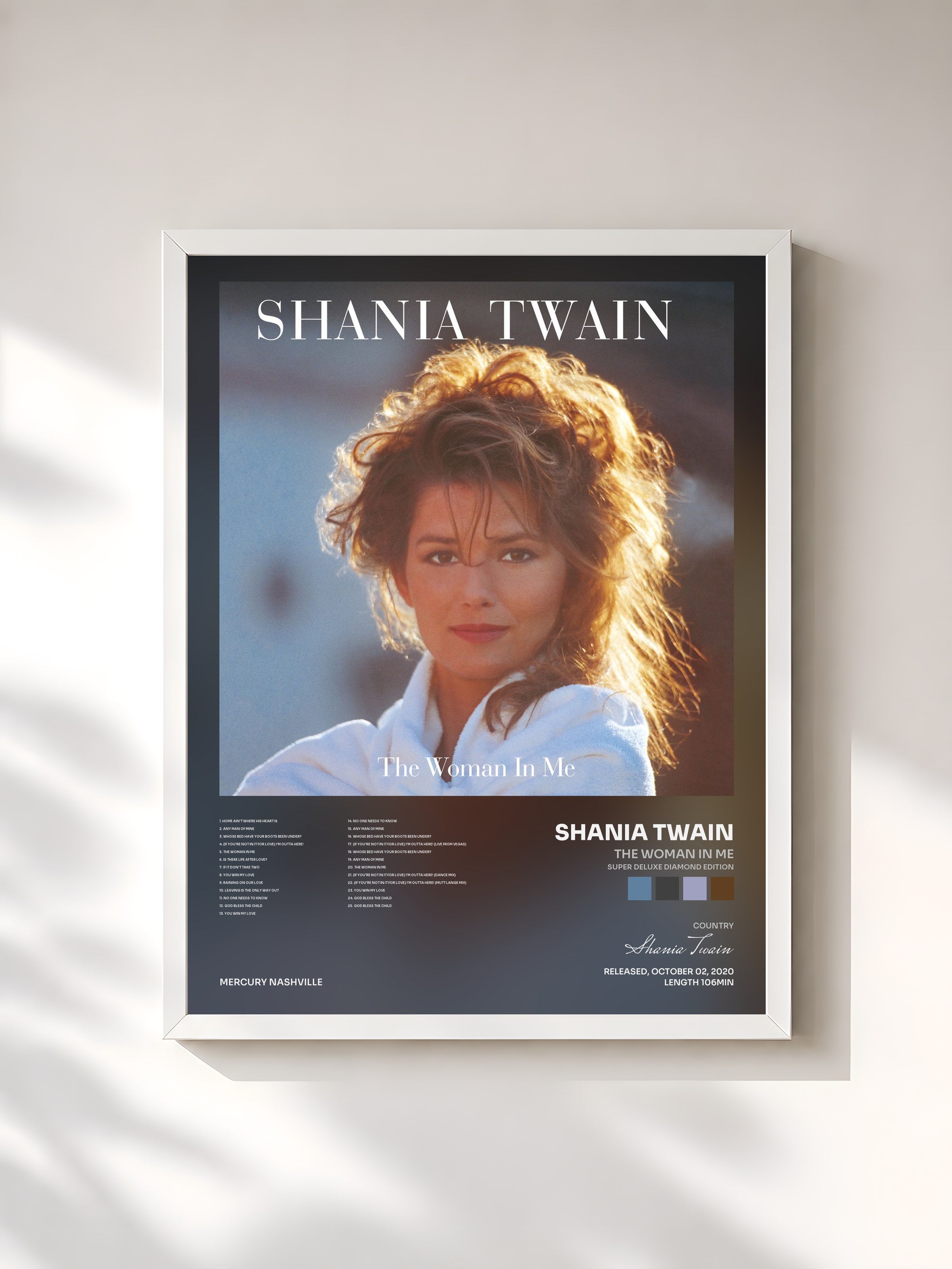 #blanc Tableau de l'album The Woman In Me (Super Deluxe Diamond Edition) de Shania Twain, cadre blanc, imprimé et encadré en France
