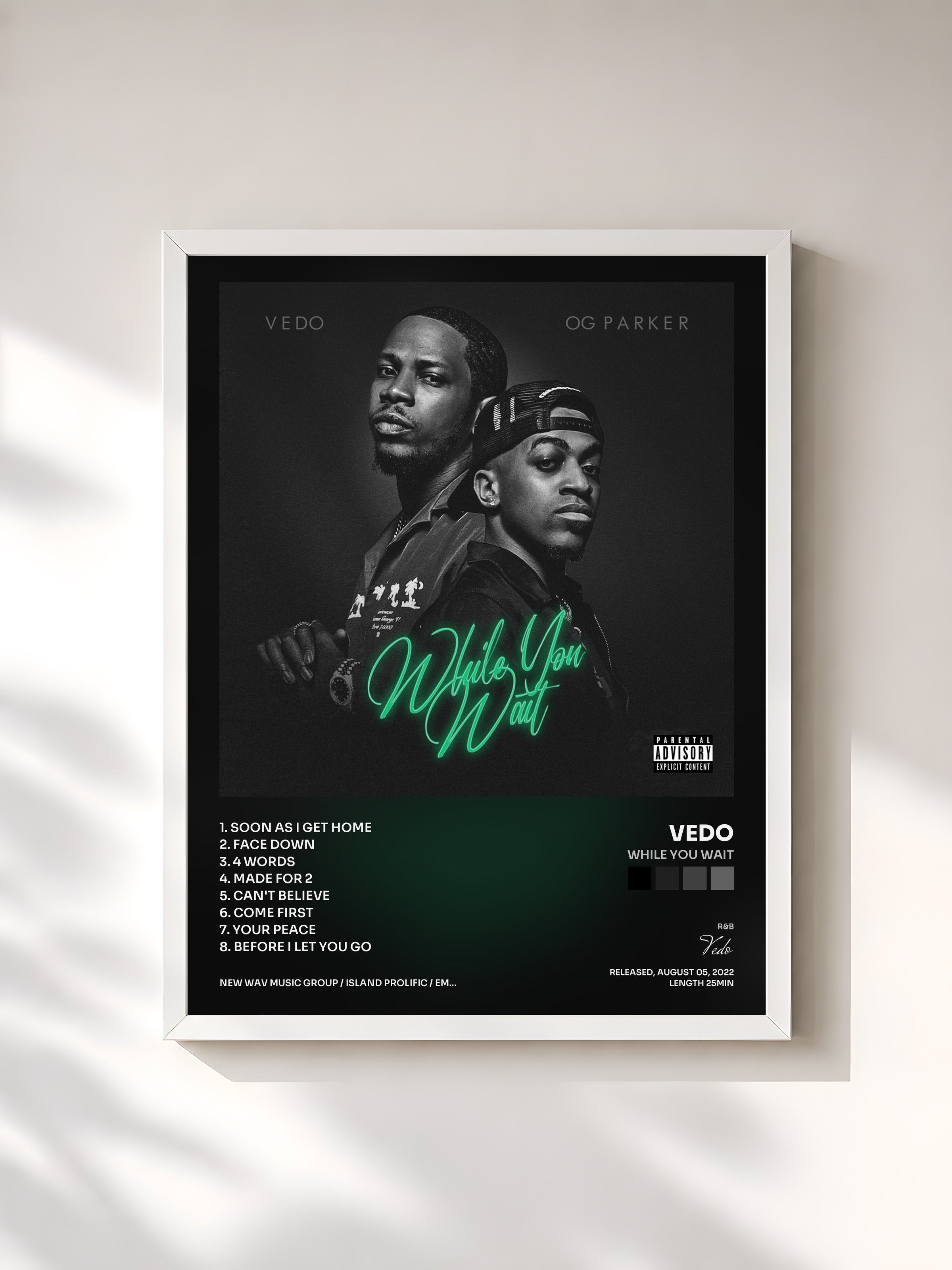 #blanc Tableau de l'album While You Wait de Vedo, cadre blanc, imprimé et encadré en France