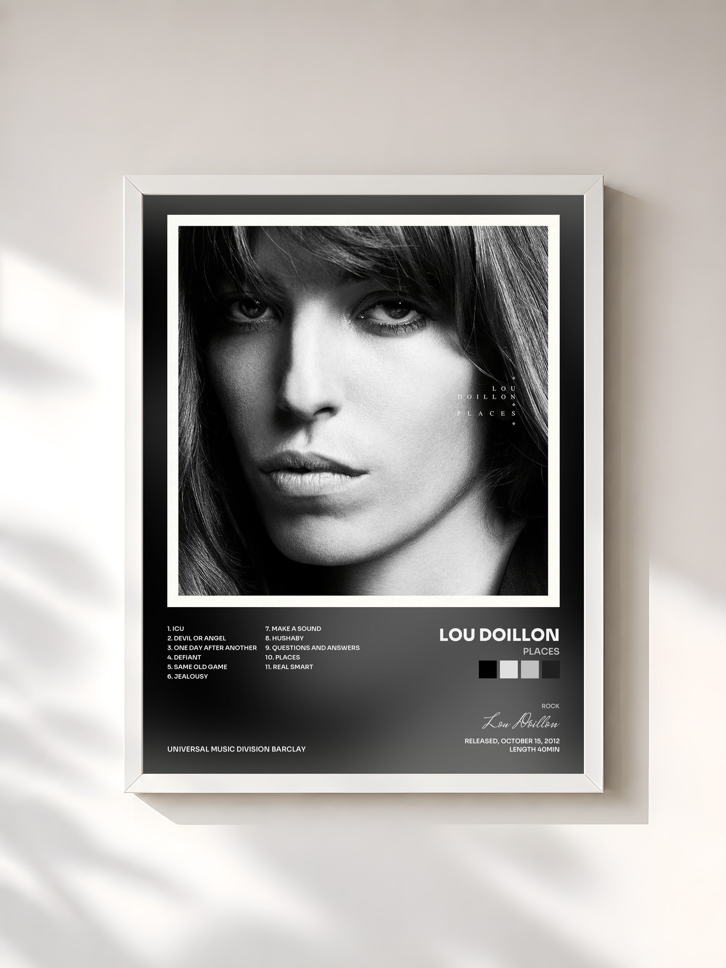 #blanc Tableau de l'album Places de Lou Doillon, cadre blanc, imprimé et encadré en France