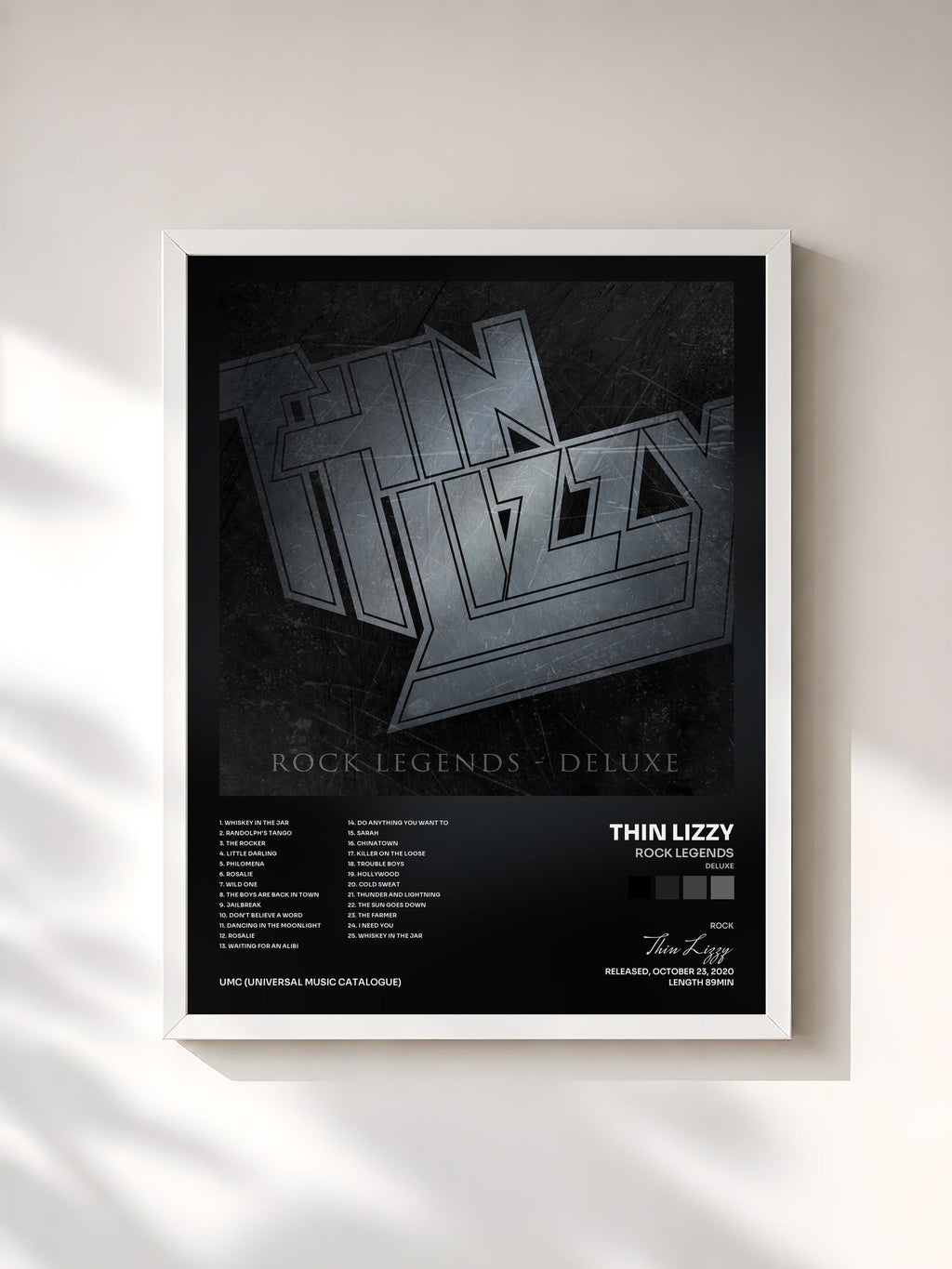 #blanc Rock Legends (Deluxe) de Thin Lizzy en lámina enmarcada, marco blanco, impresa y enmarcada en Francia