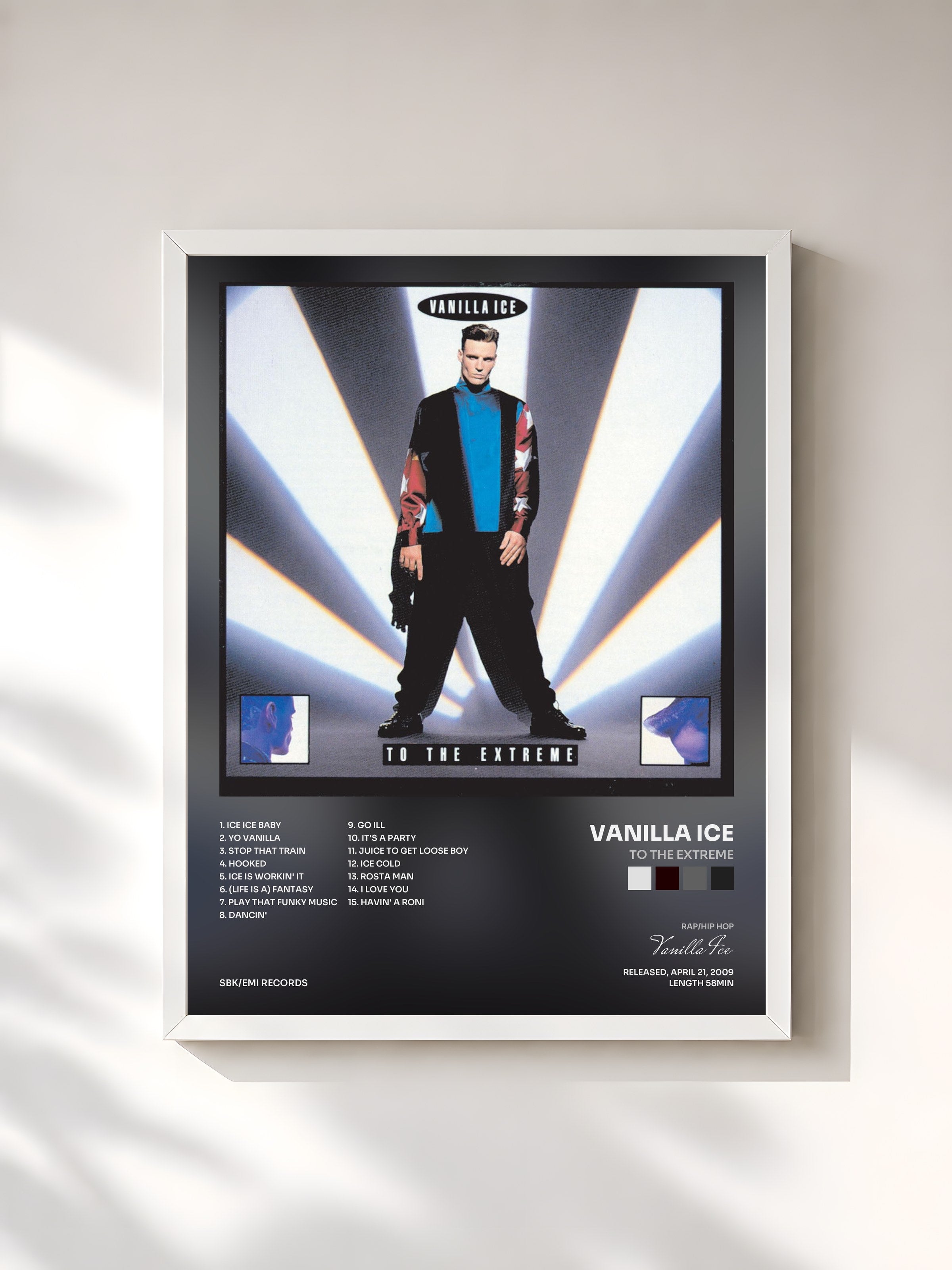 #blanc Tableau de l'album To The Extreme de Vanilla Ice, cadre blanc, imprimé et encadré en France