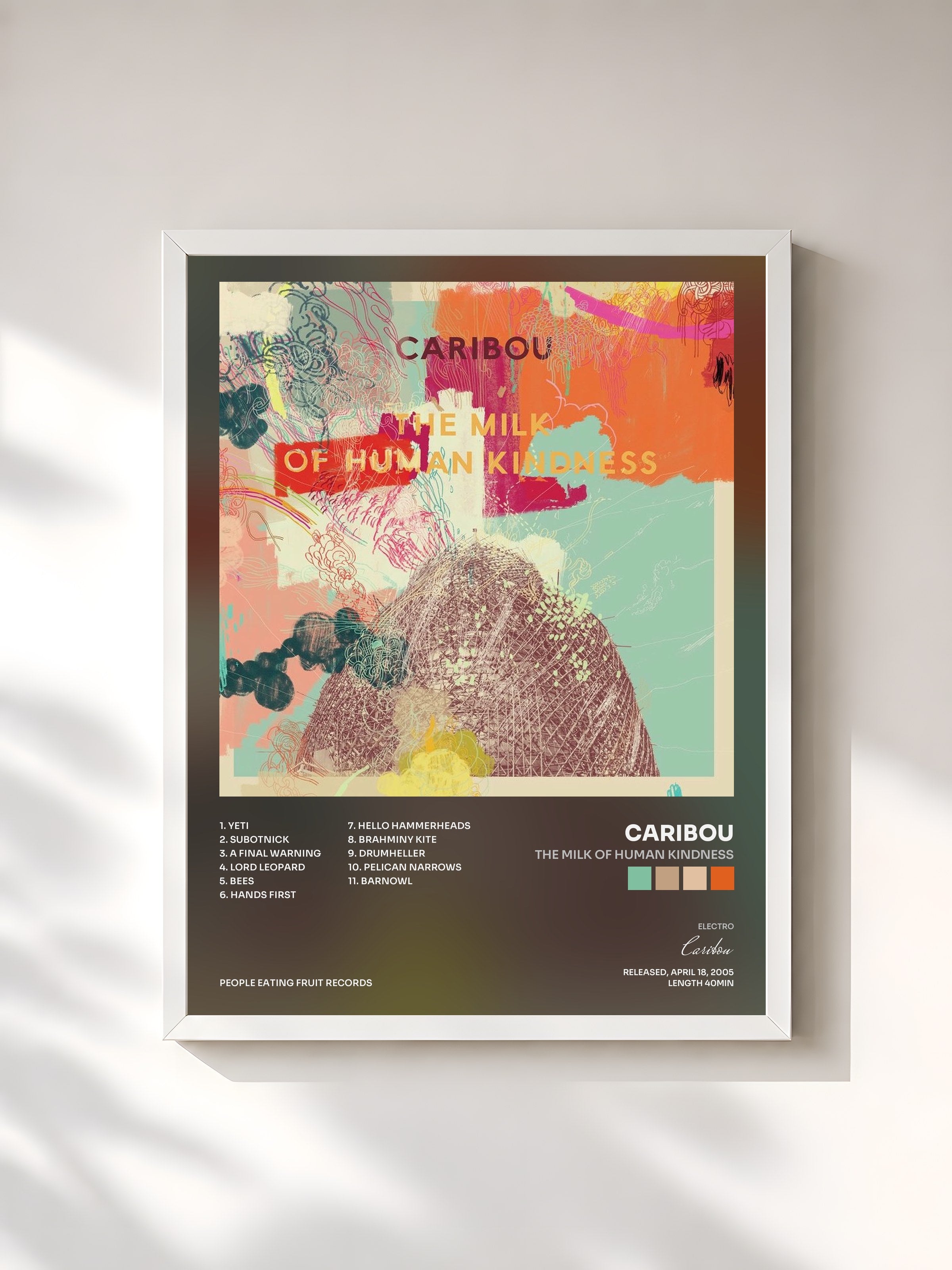 #blanc Tableau de l'album The Milk of Human Kindness de Caribou, cadre blanc, imprimé et encadré en France