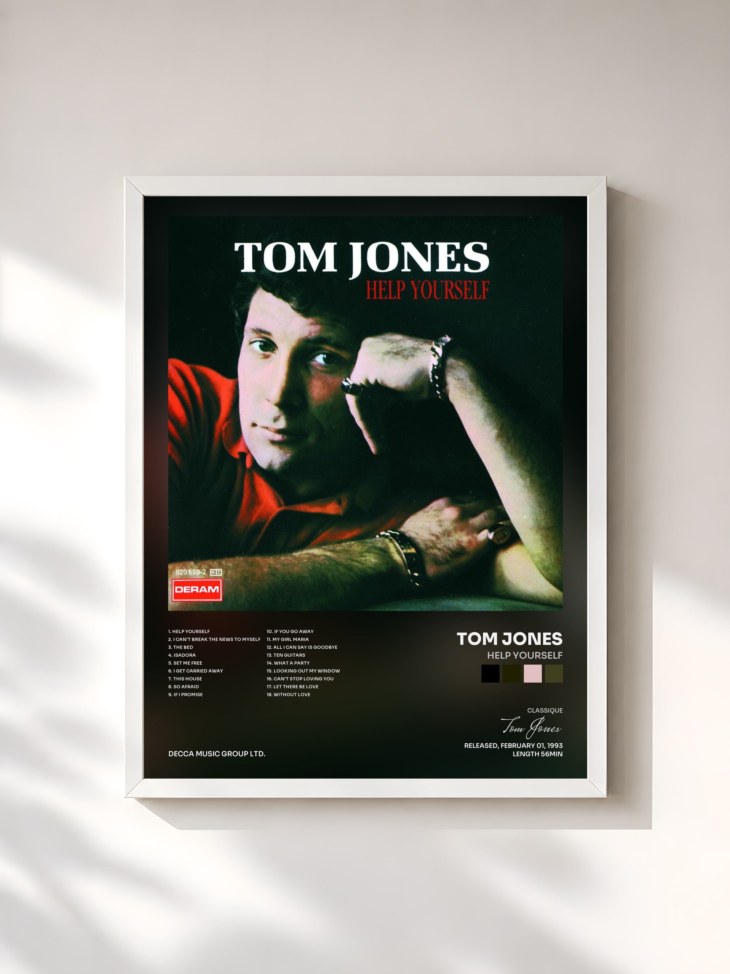 #blanc Tableau de l'album Help Yourself de Tom Jones, cadre blanc, imprimé et encadré en France