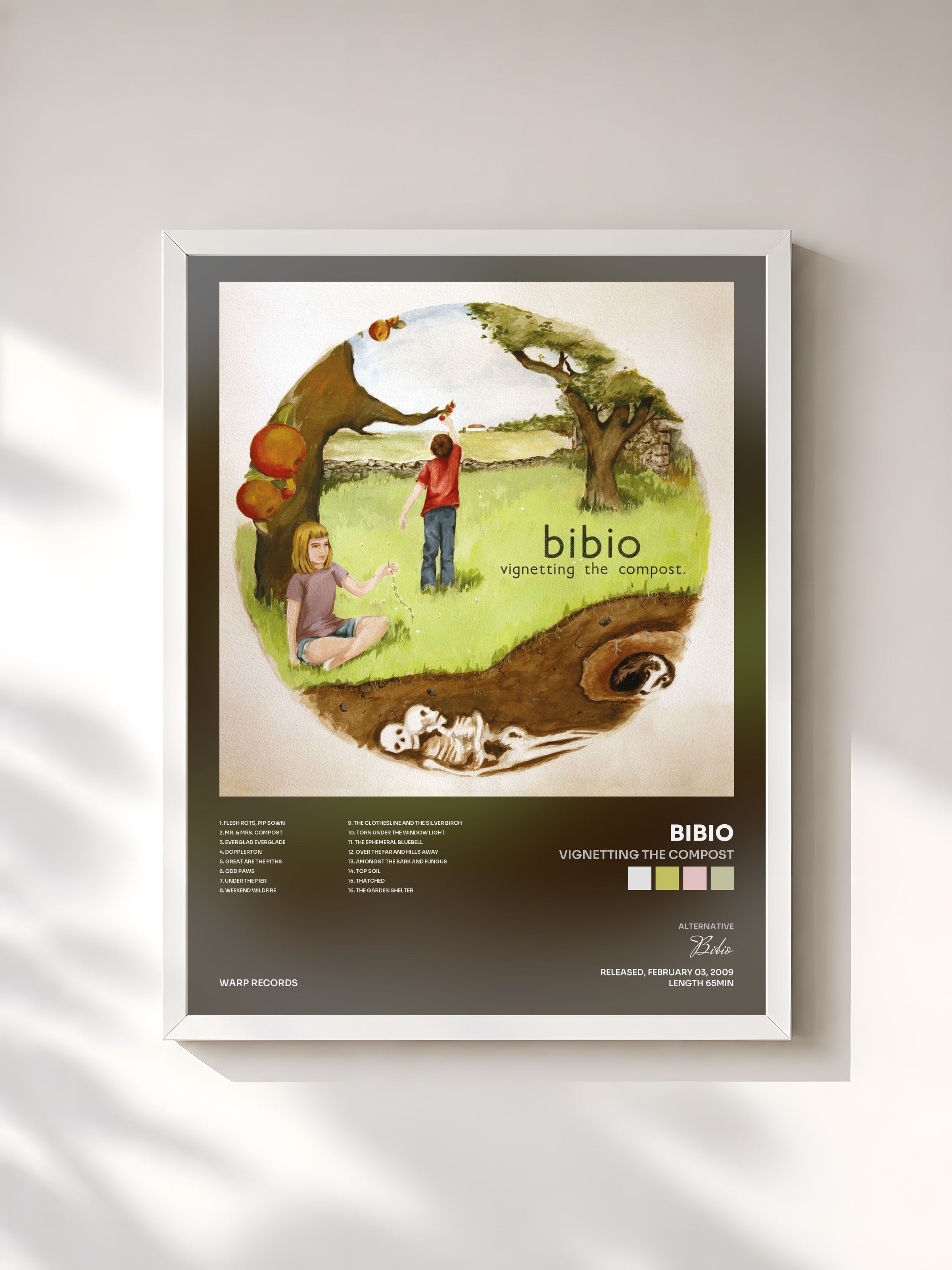 #blanc Tableau de l'album Vignetting The Compost de Bibio, cadre blanc, imprimé et encadré en France