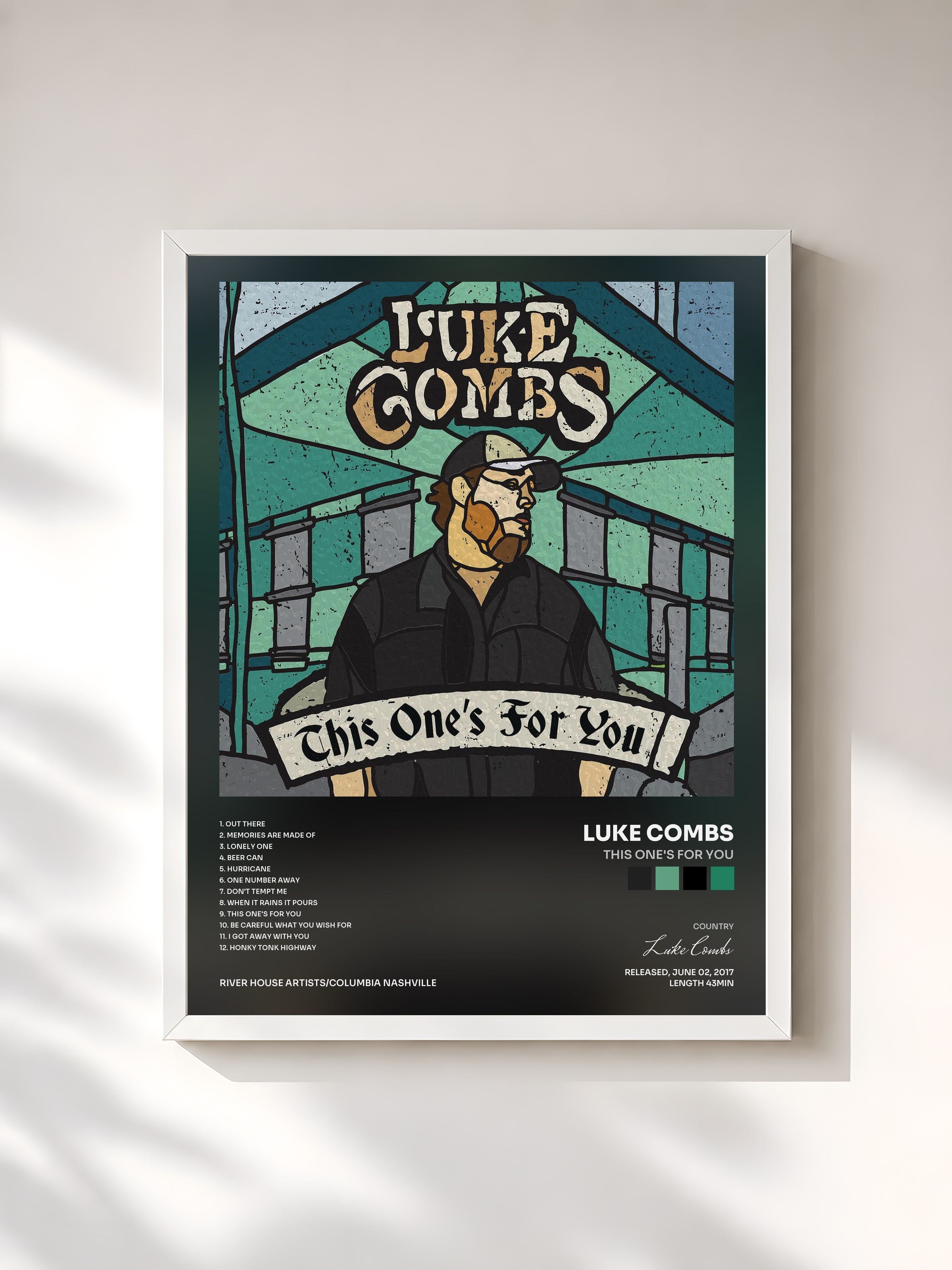 #blanc Tableau de l'album This One's for You de Luke Combs, cadre blanc, imprimé et encadré en France