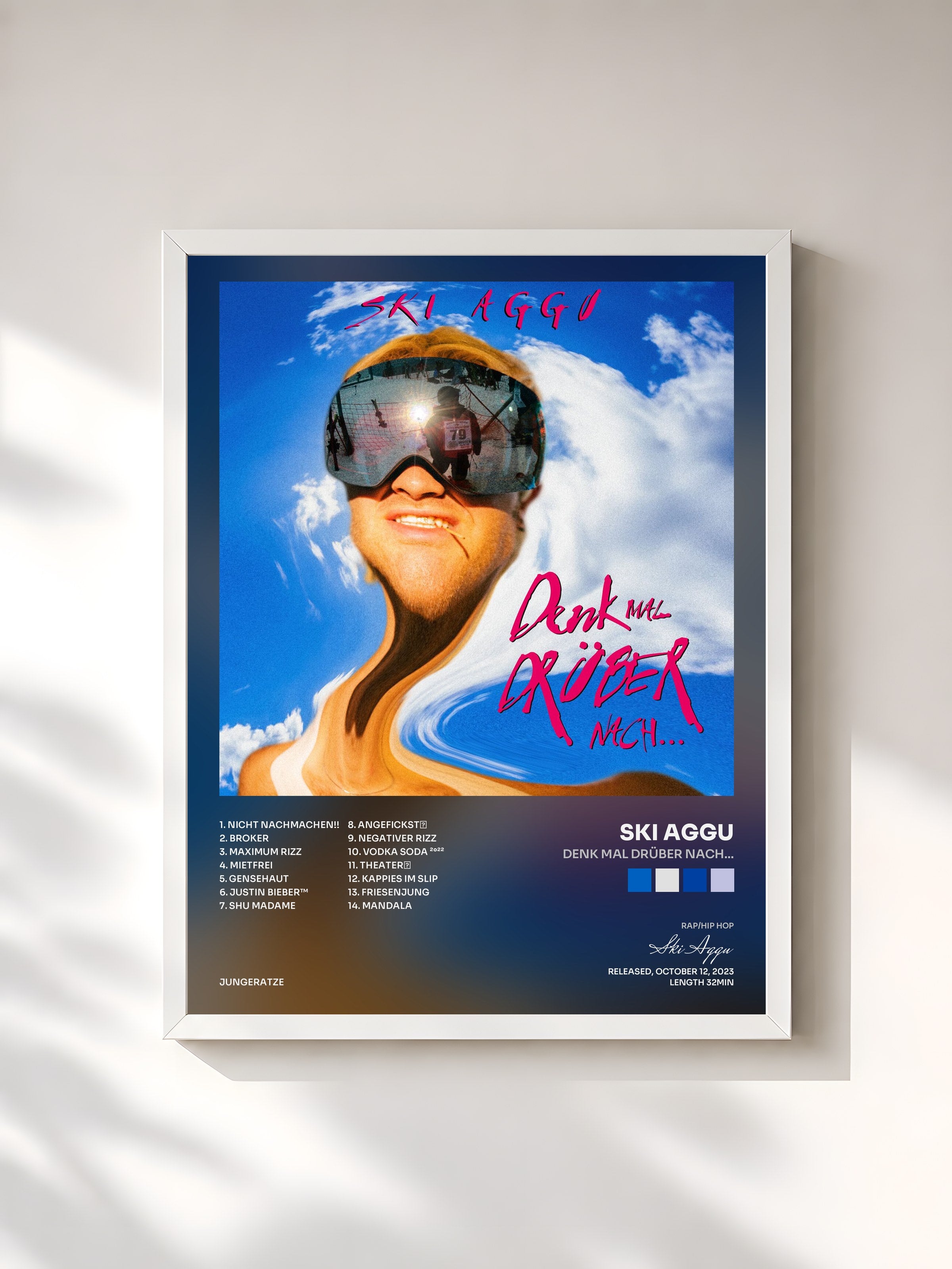 #blanc Tableau de l'album denk mal drüber nach... de Ski Aggu, cadre blanc, imprimé et encadré en France