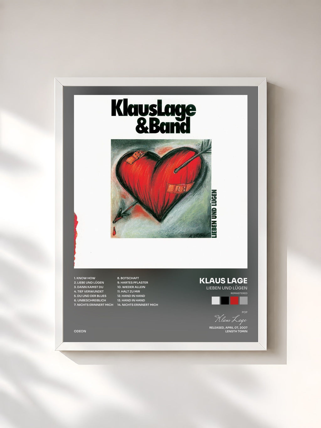 #blanc Tableau de l'album Lieben Und Lügen (Remastered) de Klaus Lage, cadre blanc, imprimé et encadré en France