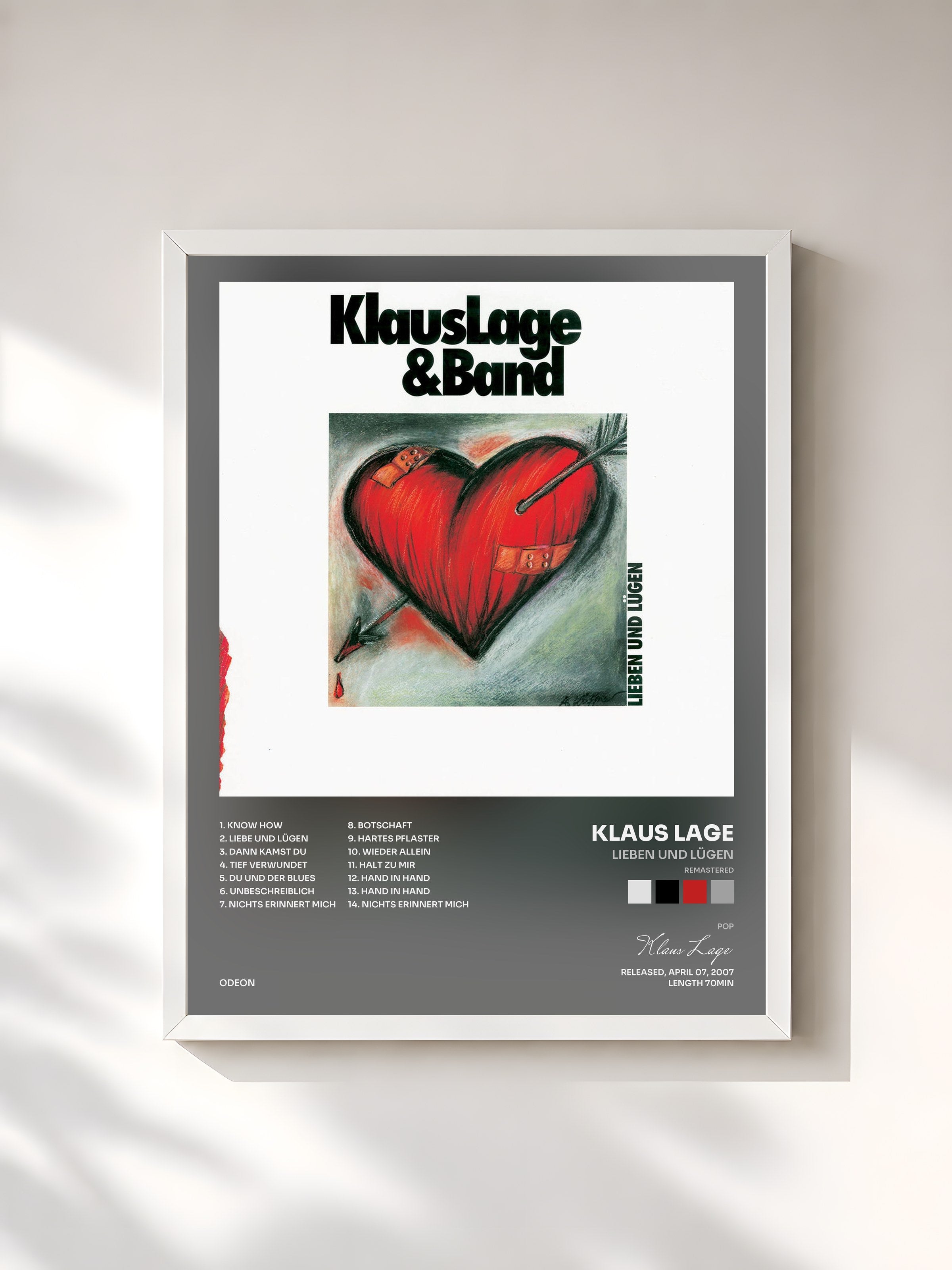 #blanc Tableau de l'album Lieben Und Lügen (Remastered) de Klaus Lage, cadre blanc, imprimé et encadré en France