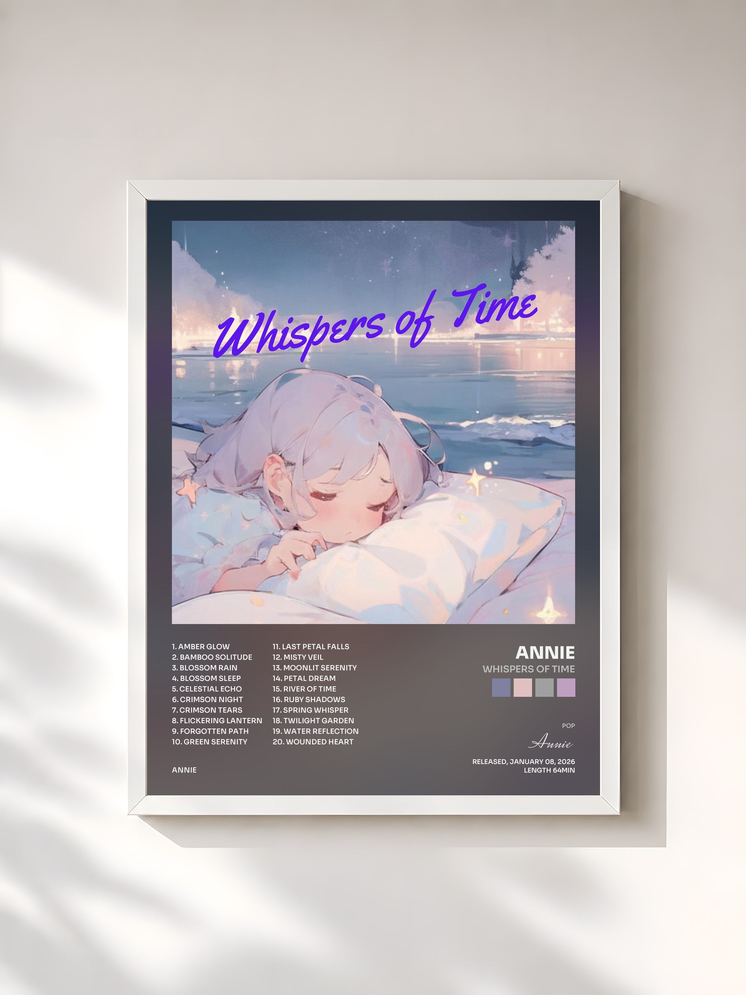 #blanc Tableau de l'album Whispers of Time de Annie, cadre blanc, imprimé et encadré en France
