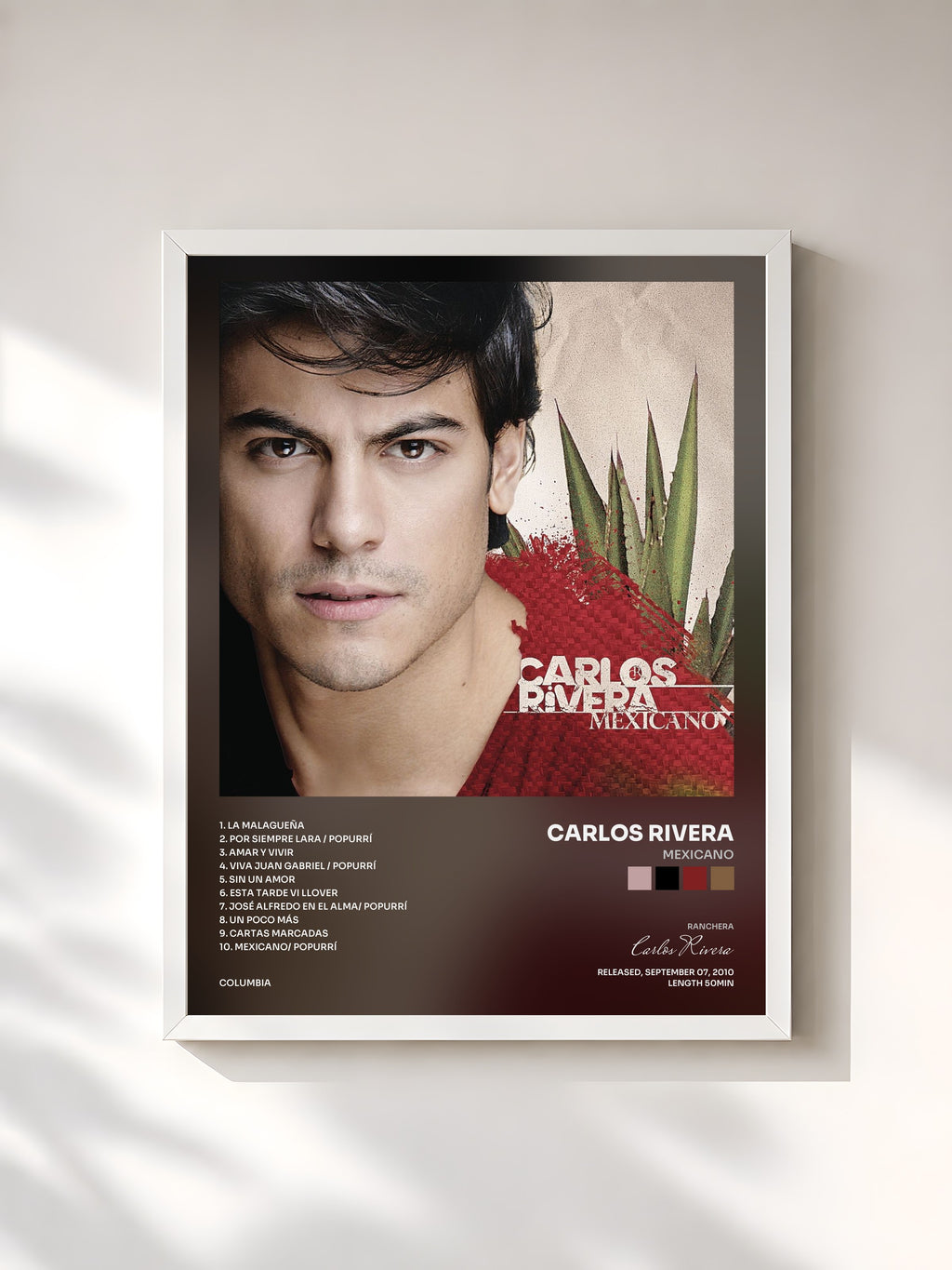 #blanc Tableau de l'album Mexicano de Carlos Rivera, cadre blanc, imprimé et encadré en France