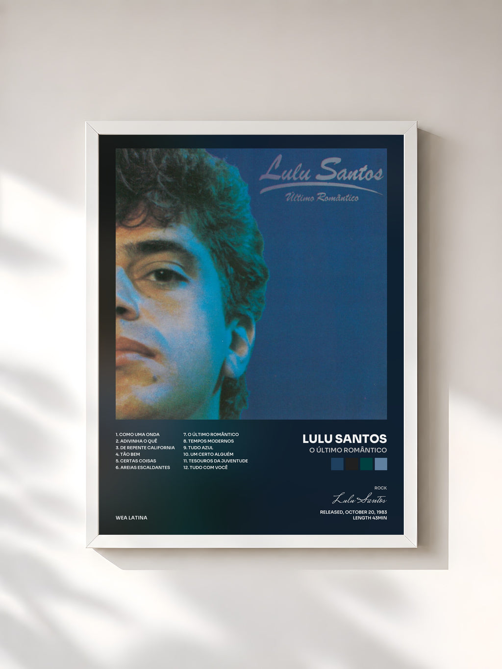 #blanc Tableau de l'album O Último Romântico de Lulu Santos, cadre blanc, imprimé et encadré en France