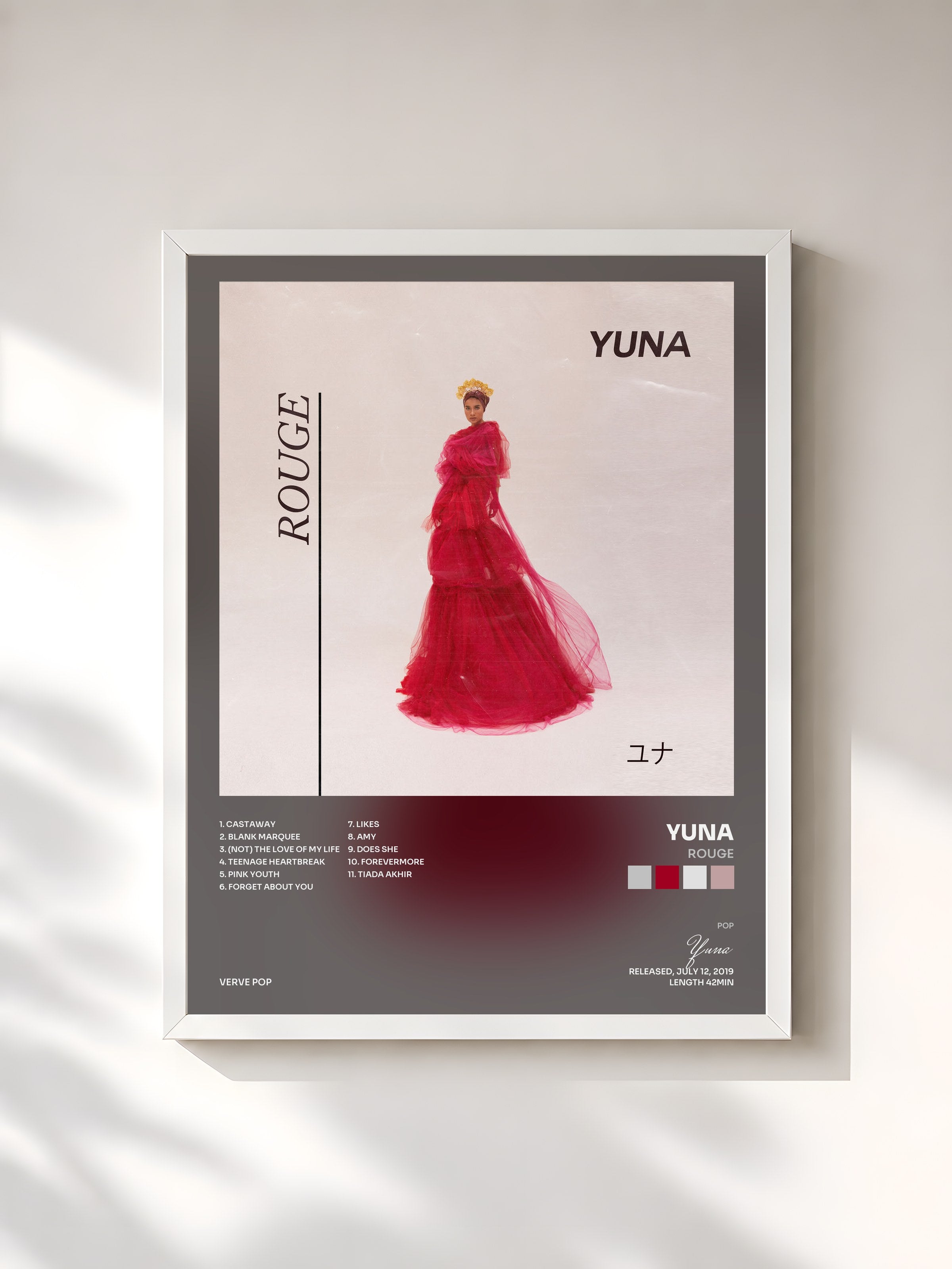 #blanc Tableau de l'album Rouge de Yuna, cadre blanc, imprimé et encadré en France
