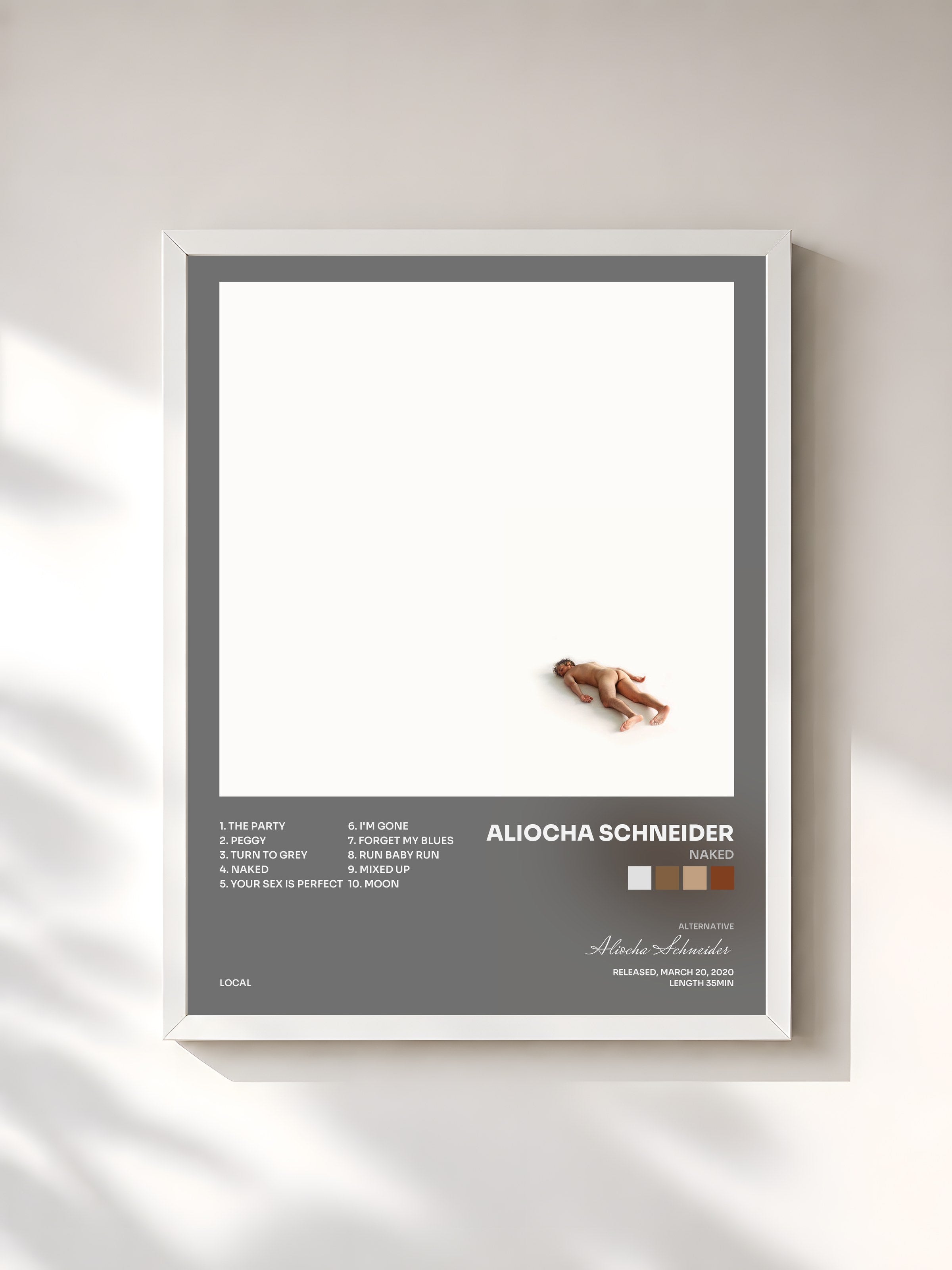 #blanc Tableau de l'album Naked de Aliocha Schneider, cadre blanc, imprimé et encadré en France