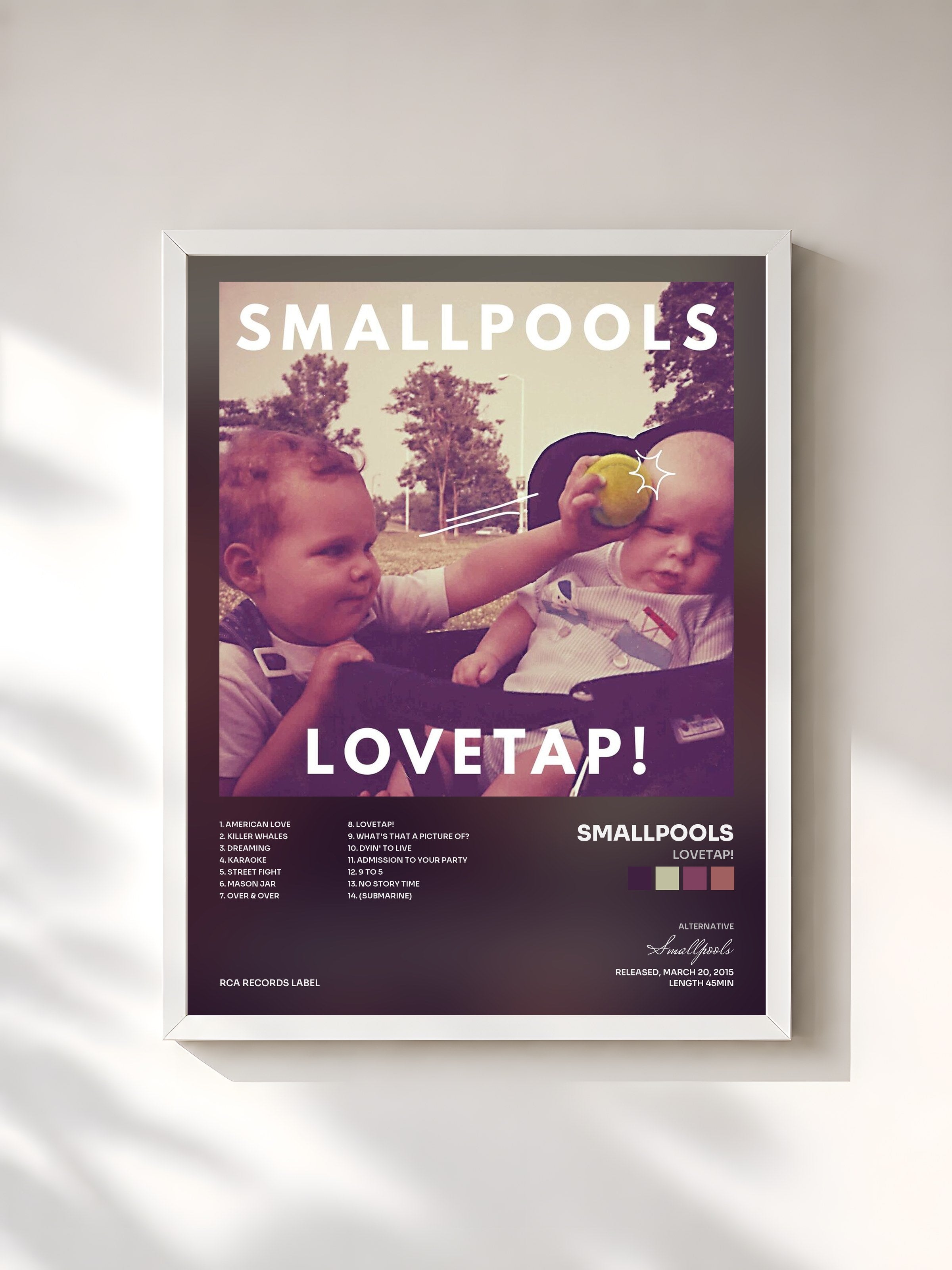 #blanc Tableau de l'album LOVETAP! de Smallpools, cadre blanc, imprimé et encadré en France