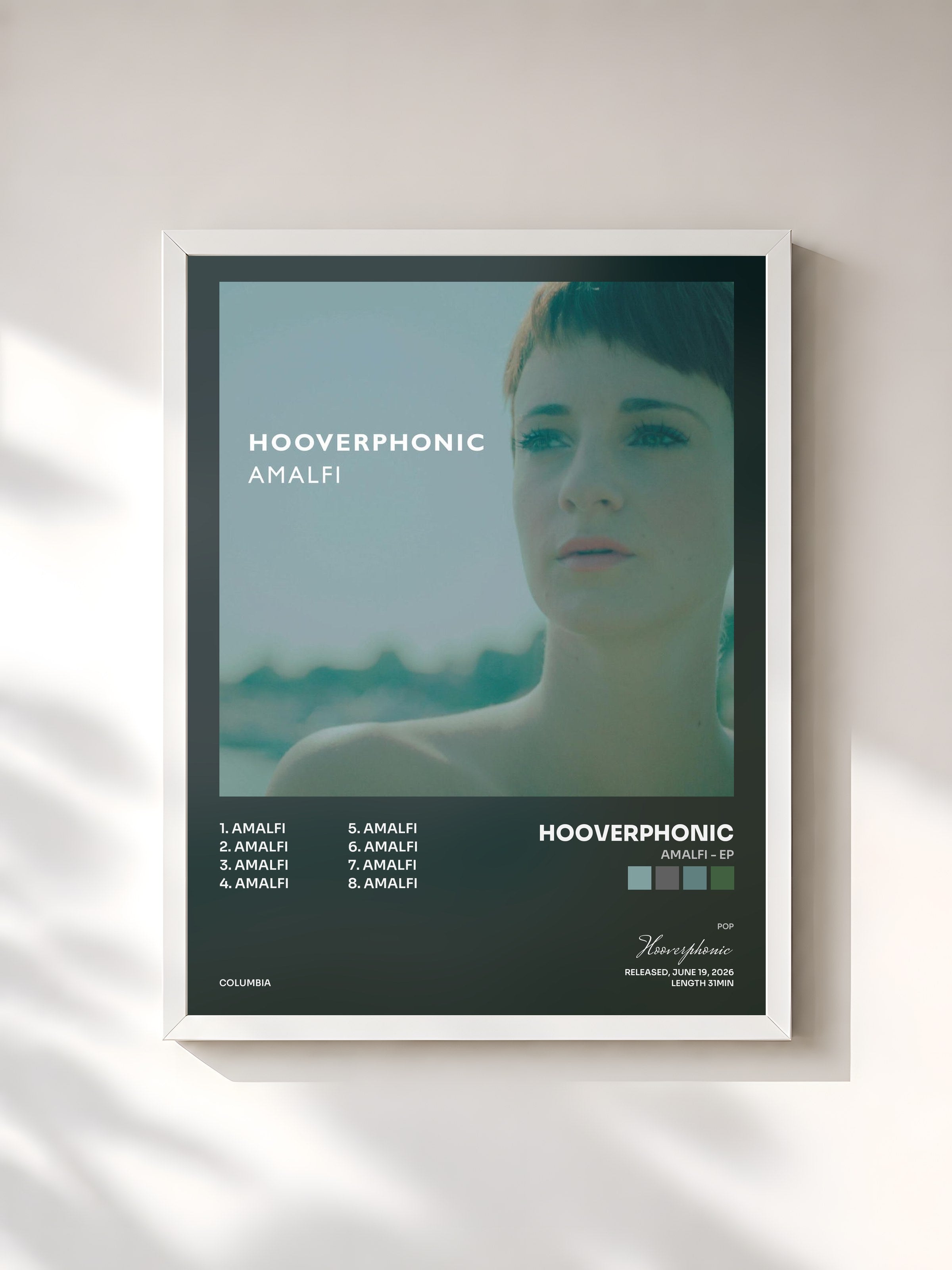 #blanc Tableau de l'album Amalfi - EP de Hooverphonic, cadre blanc, imprimé et encadré en France