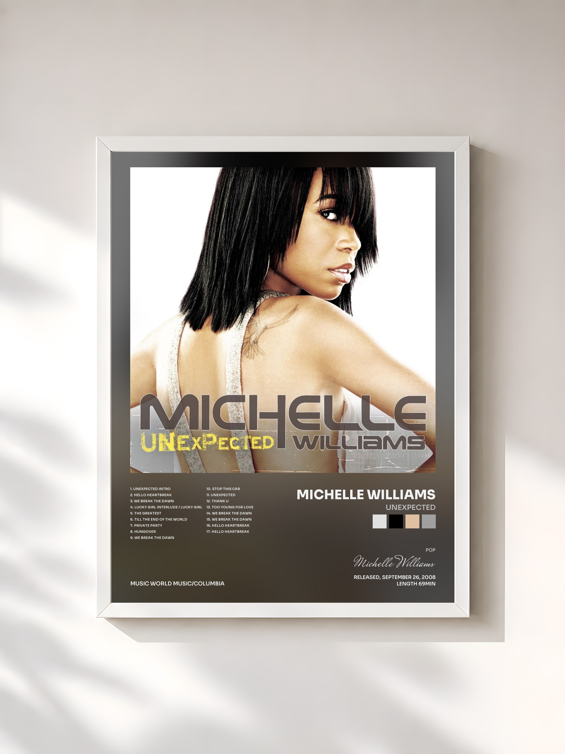 #blanc Tableau de l'album Unexpected de Michelle Williams, cadre blanc, imprimé et encadré en France