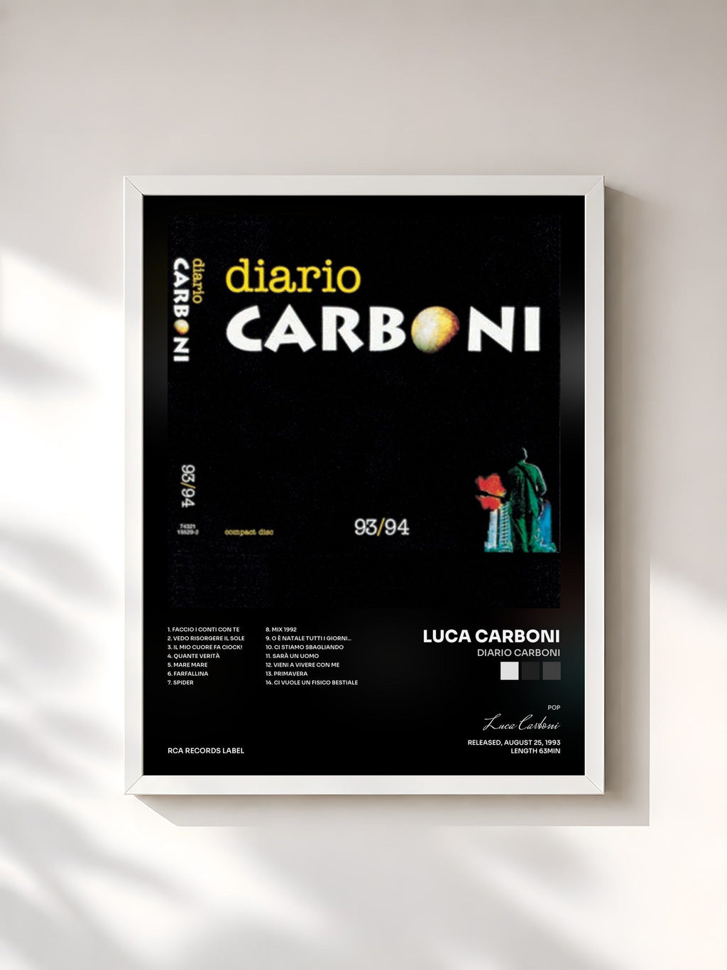 #blanc Diario Carboni di Luca Carboni in stampa incorniciata, cornice bianca, stampata e incorniciata in Francia