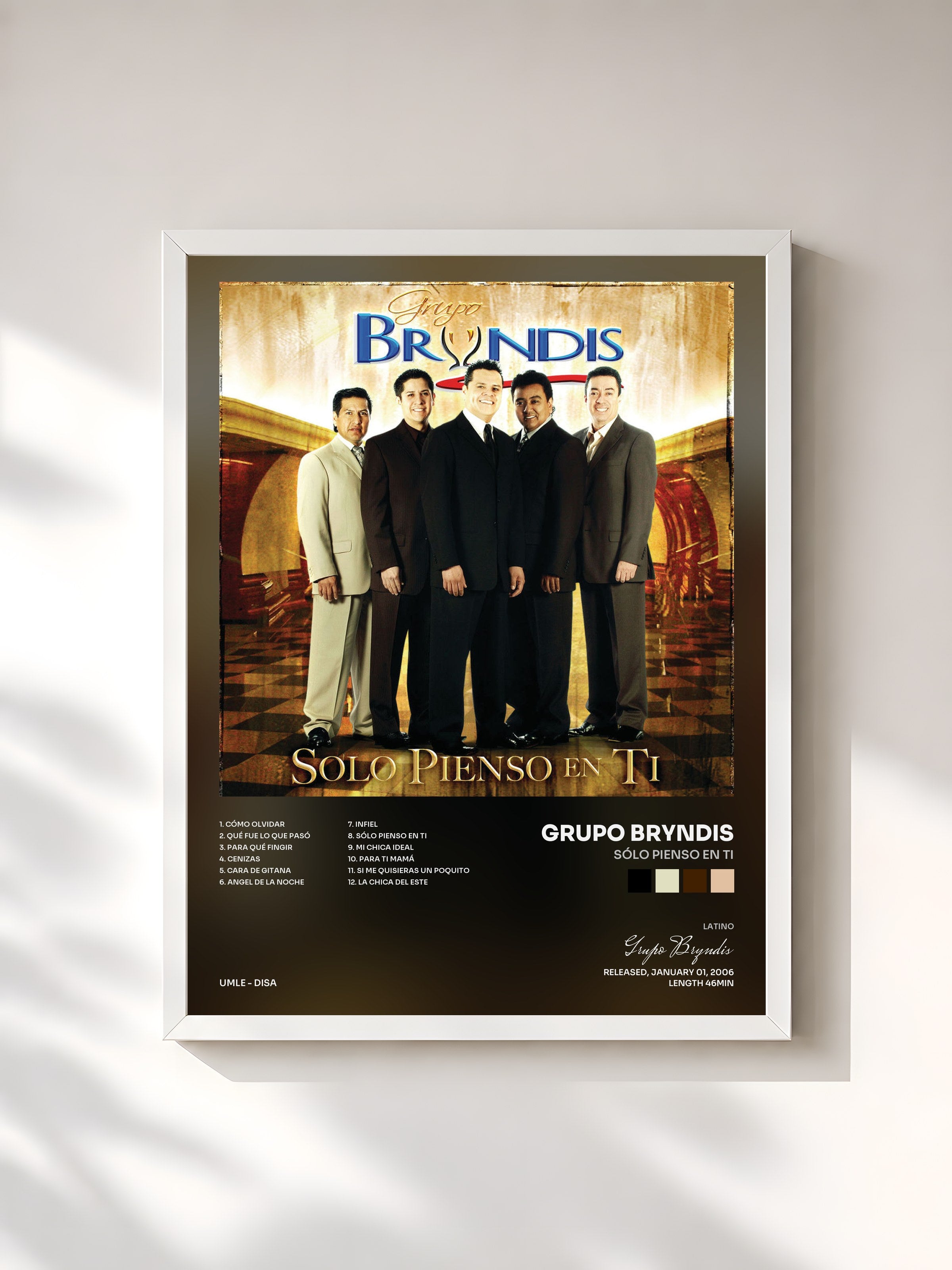 #blanc Tableau de l'album Sólo Pienso En Ti de Grupo Bryndis, cadre blanc, imprimé et encadré en France