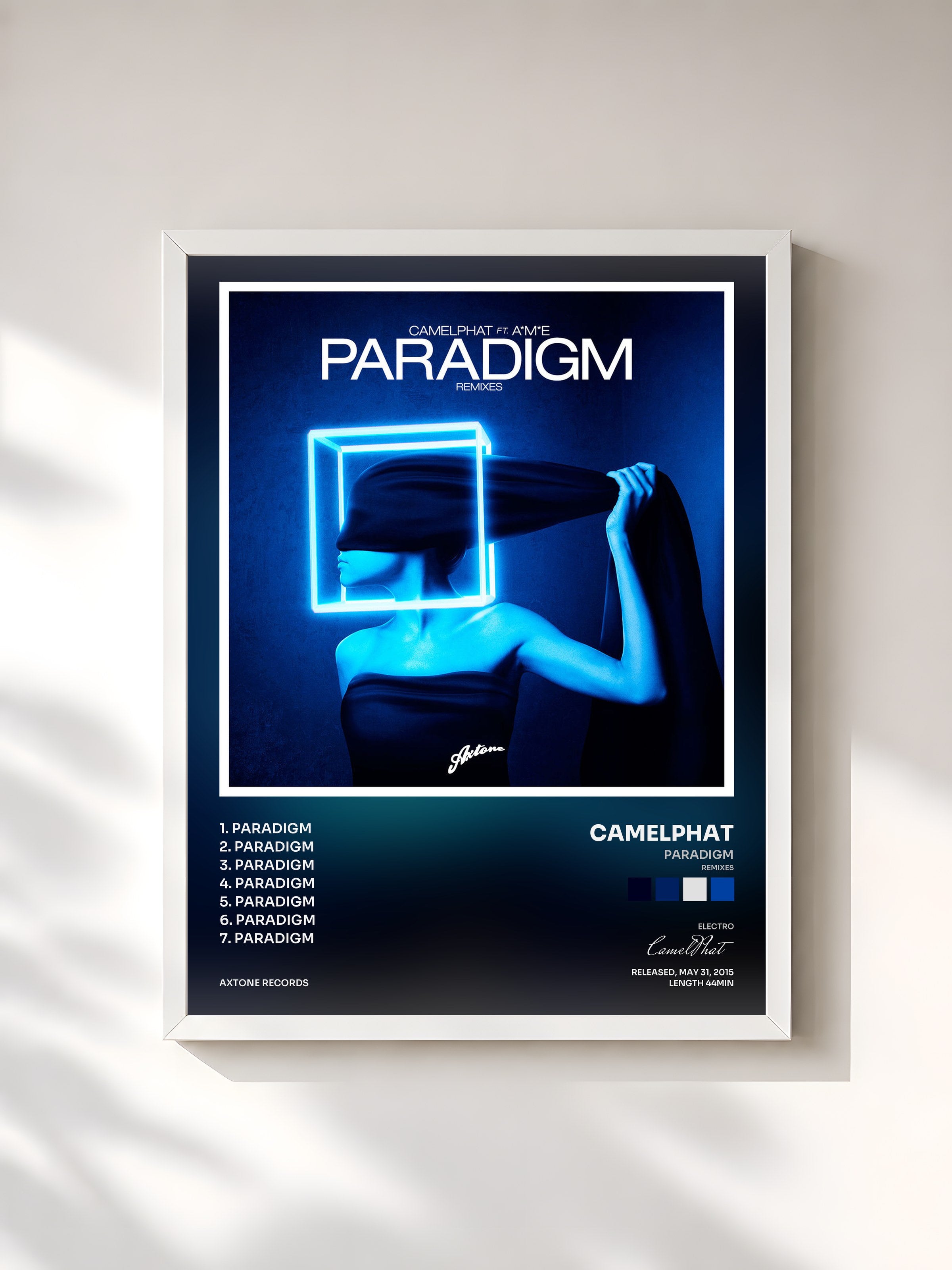 #blanc Tableau de l'album Paradigm (Remixes) de CamelPhat, cadre blanc, imprimé et encadré en France