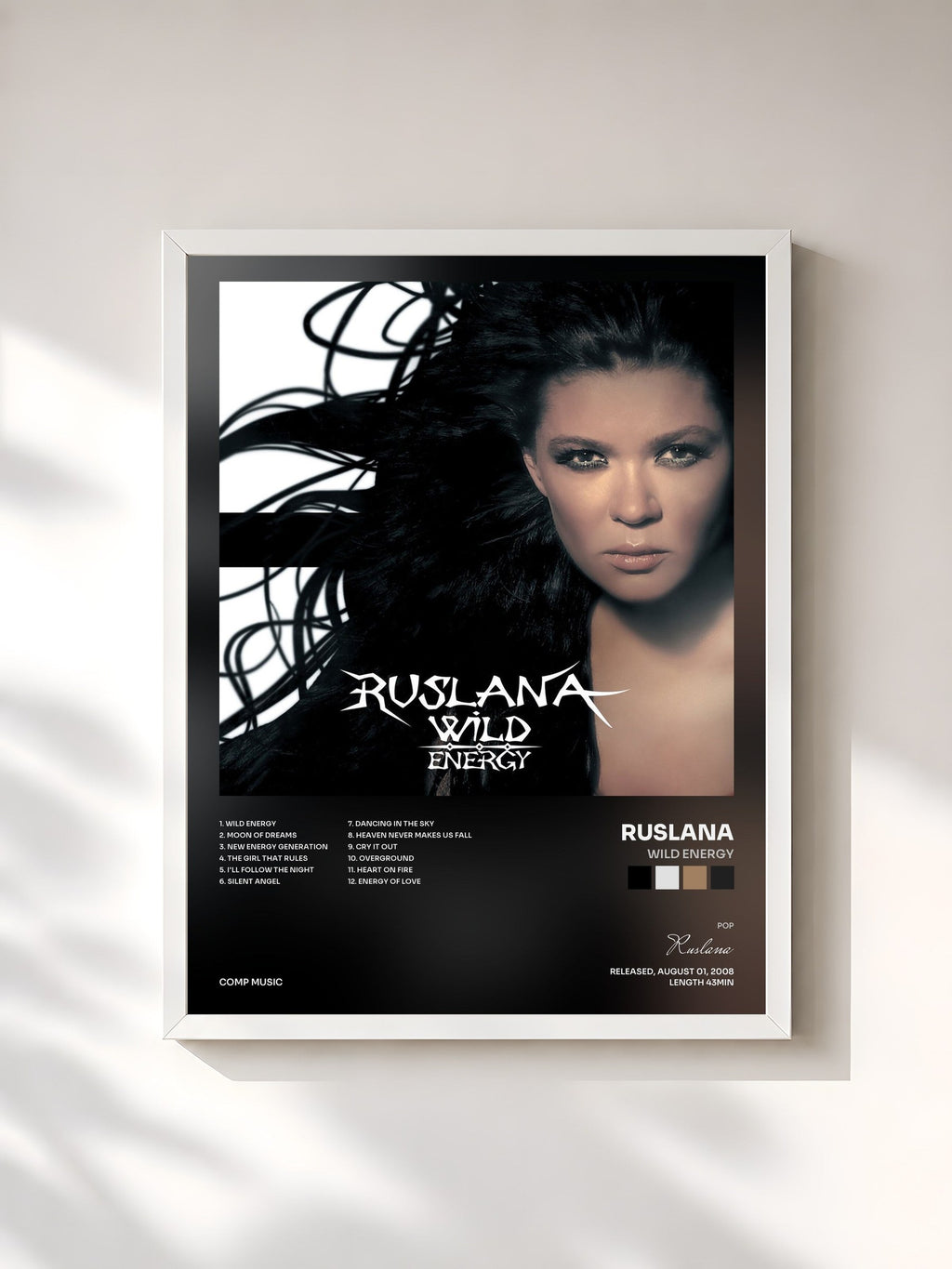 #blanc Wild Energy by Ruslana as a framed art print, white frame, printed and framed in France