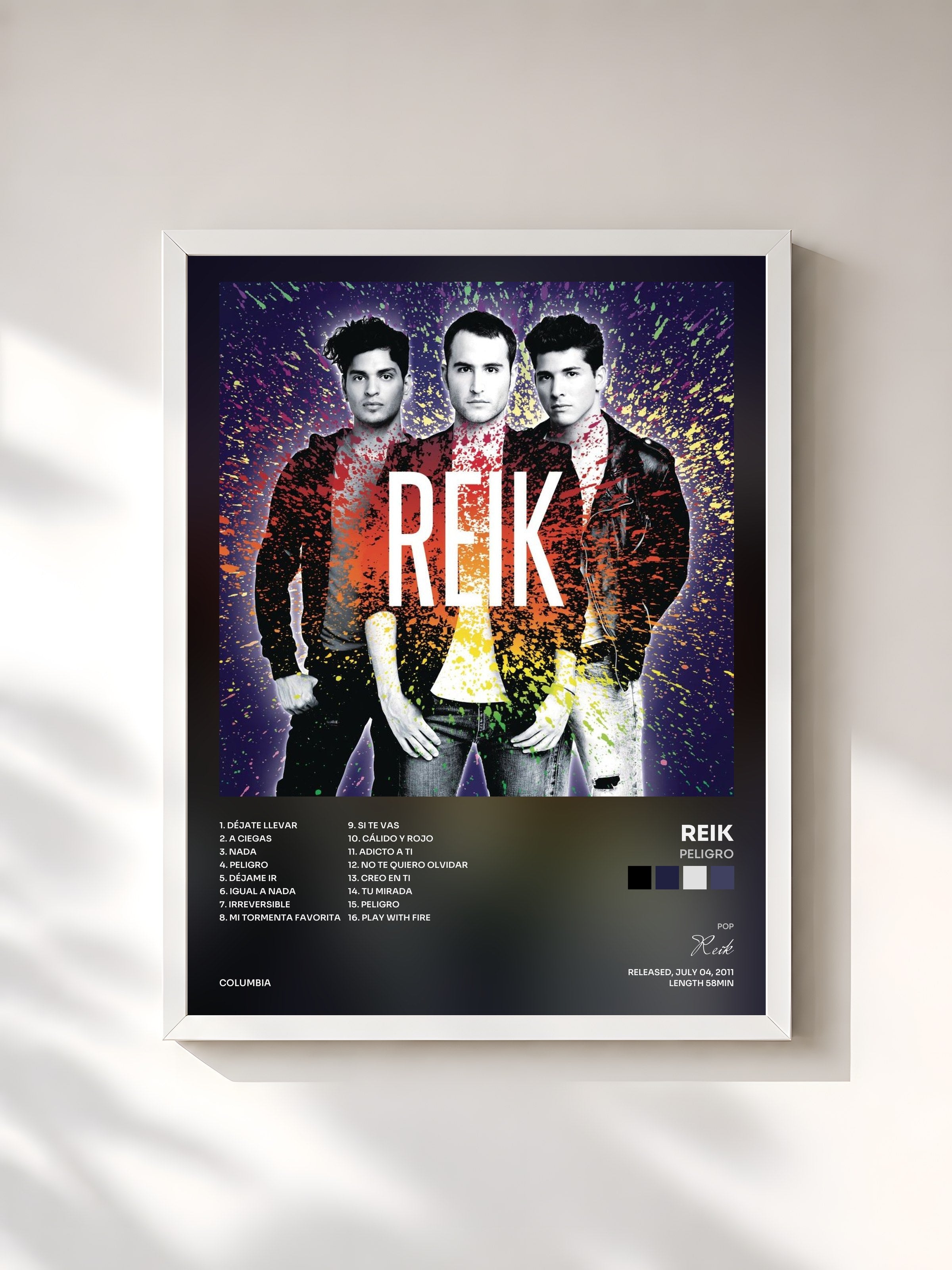 #blanc Tableau de l'album Peligro de Reik, cadre blanc, imprimé et encadré en France